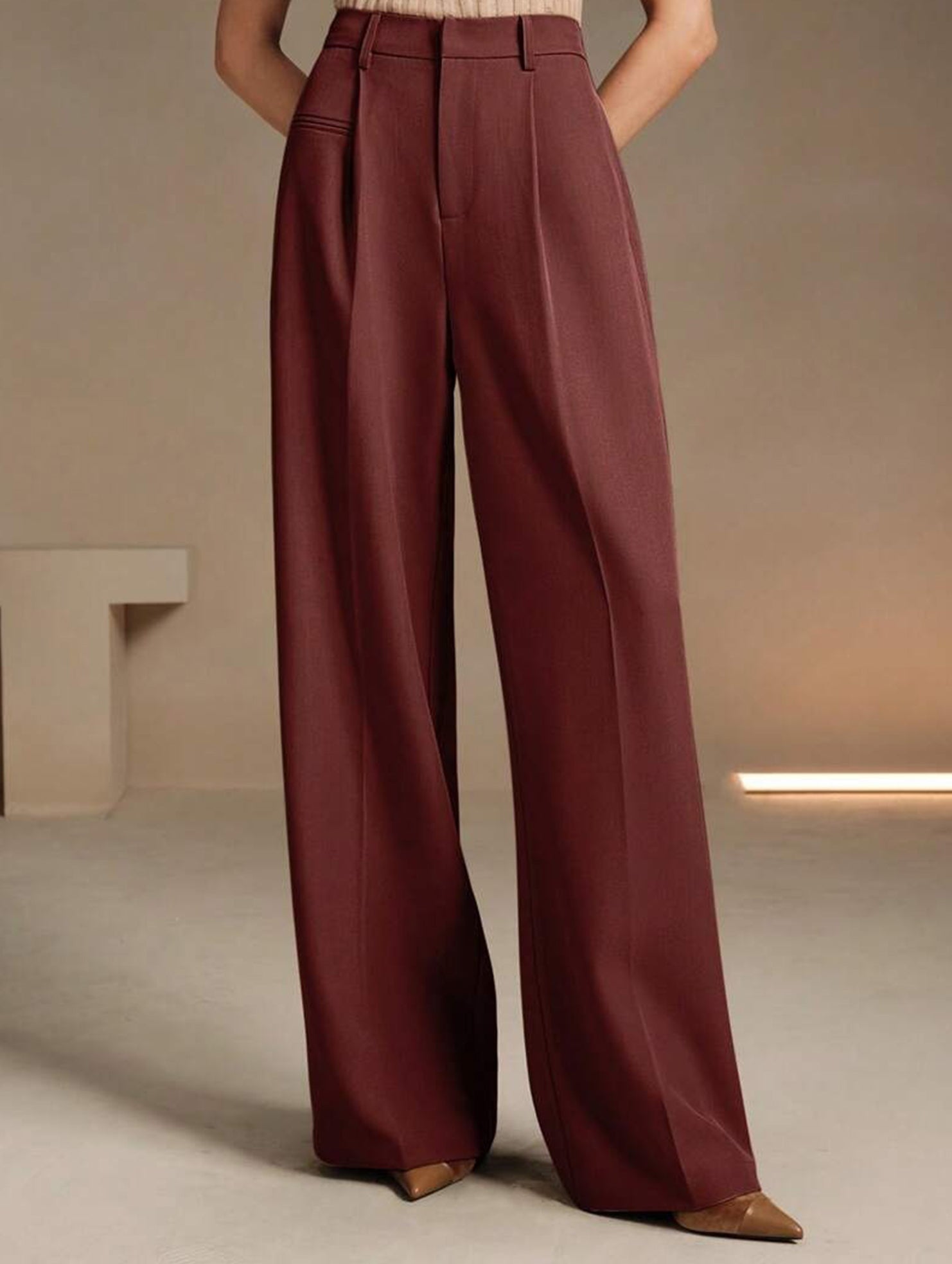 High Waist Straight Wide Leg Office Pants