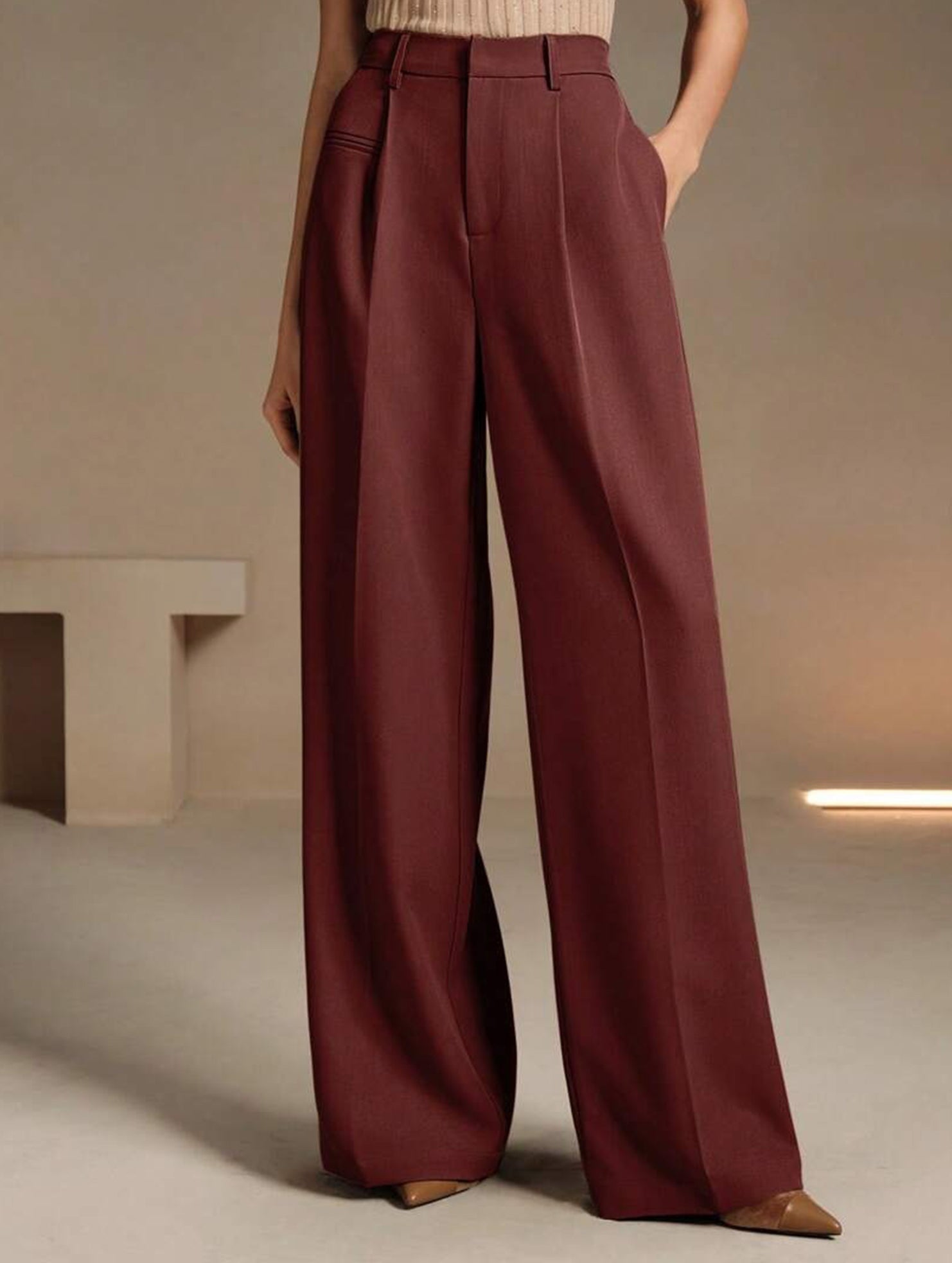 High Waist Straight Wide Leg Office Pants
