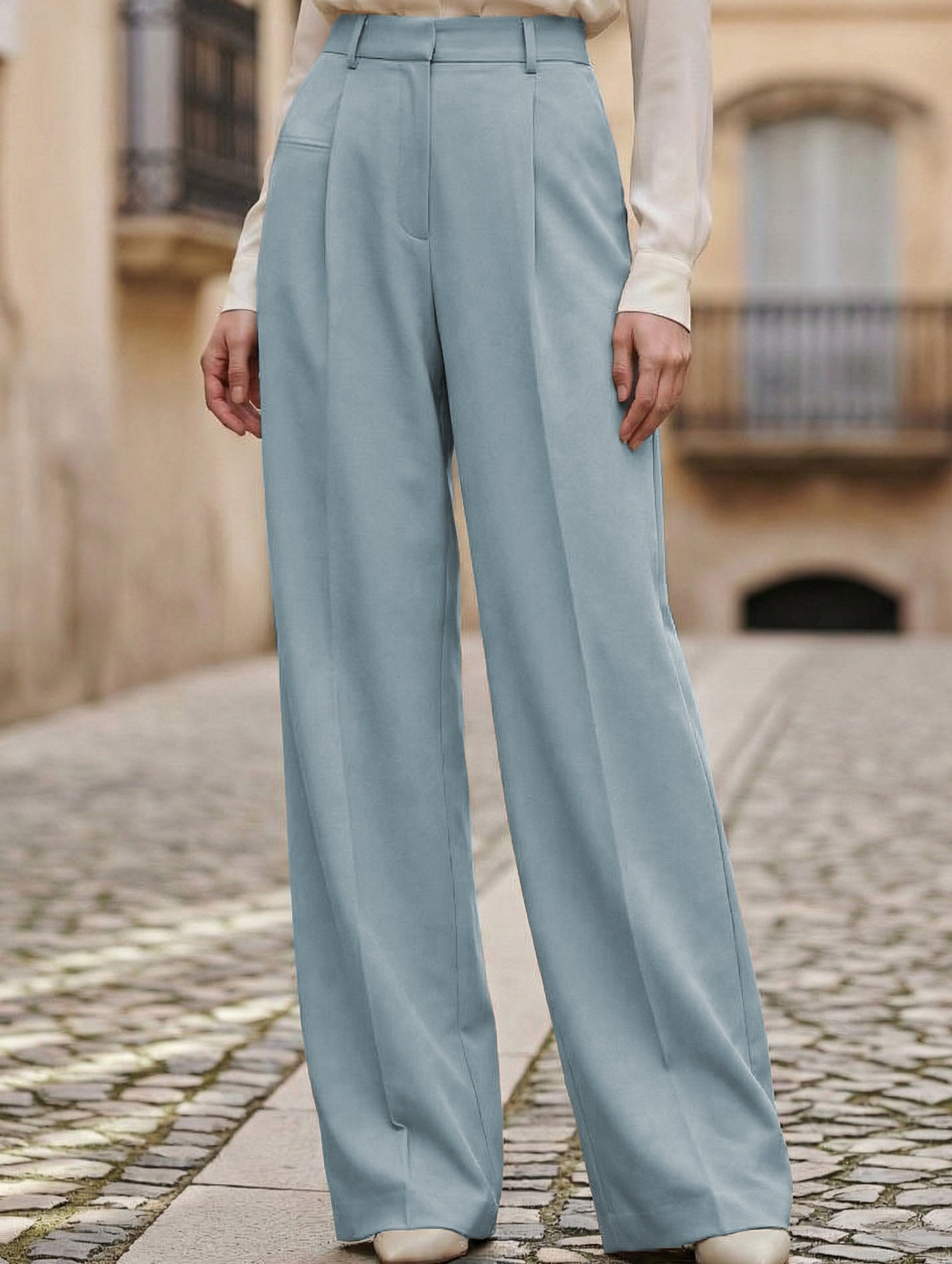 High Waist Straight Wide Leg Office Pants