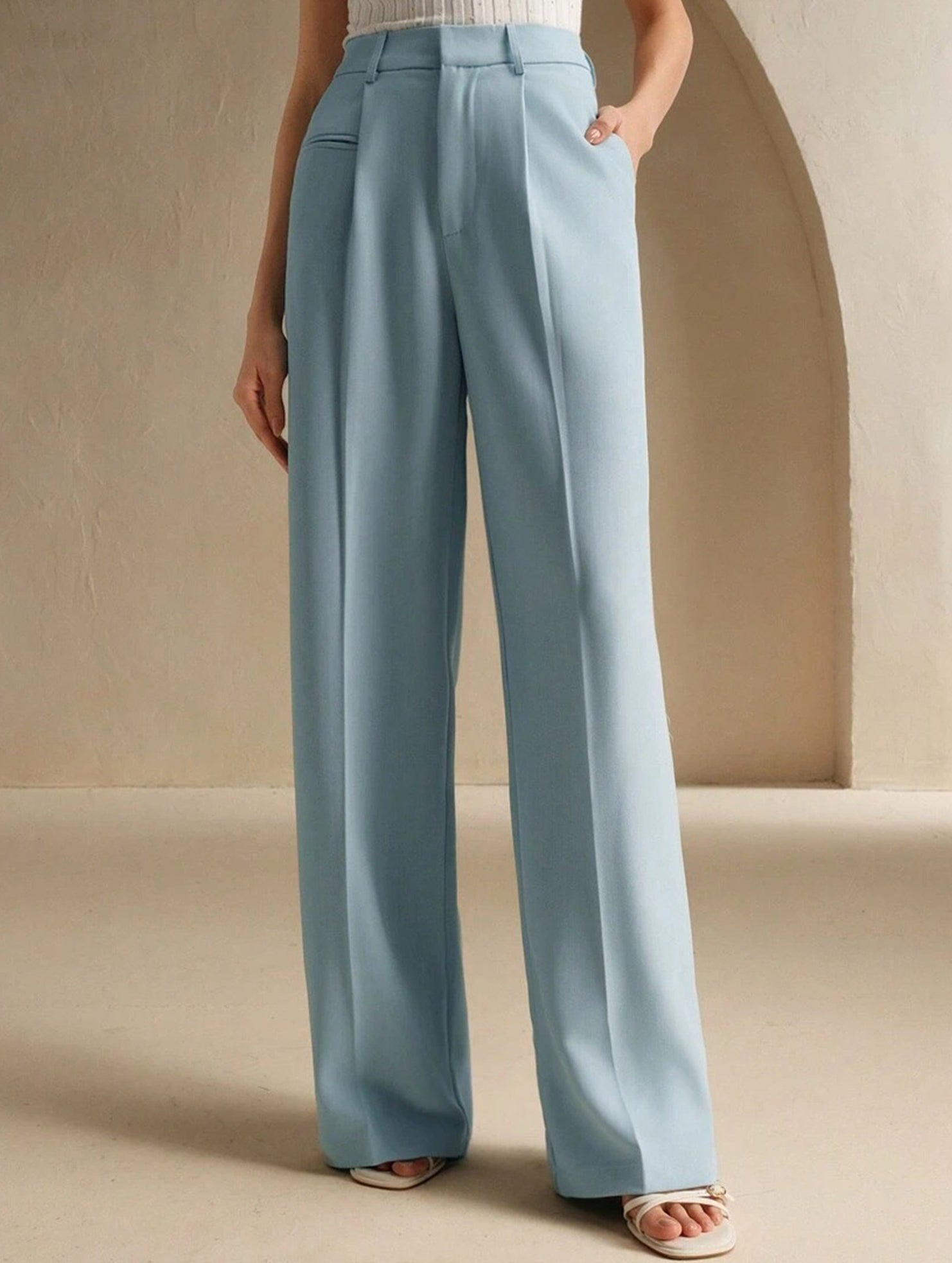 High Waist Straight Wide Leg Office Pants