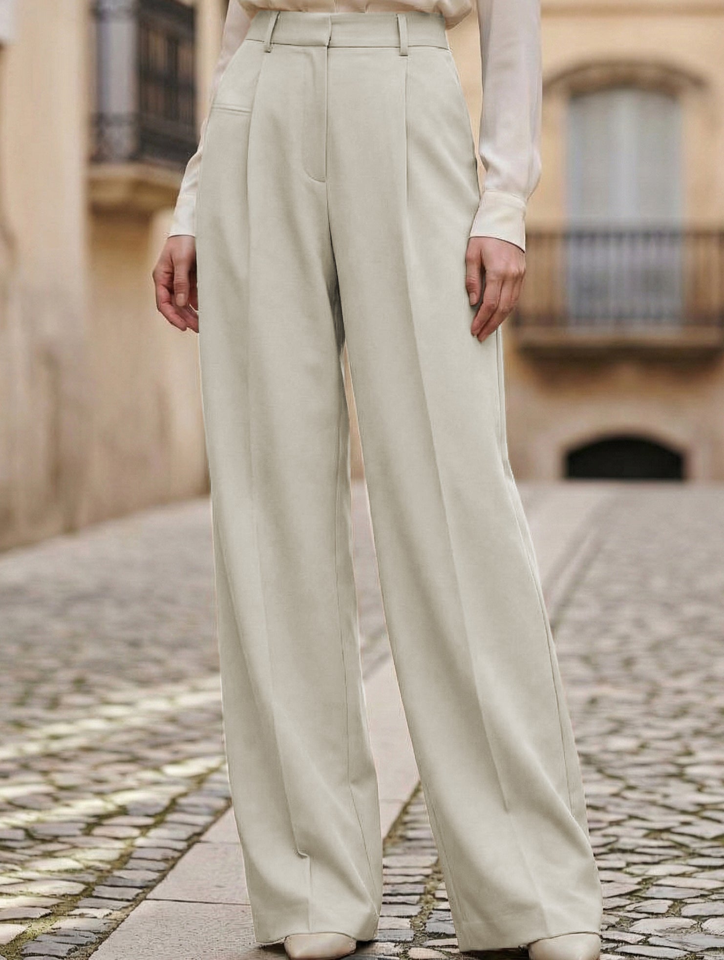 High Waist Straight Wide Leg Office Pants