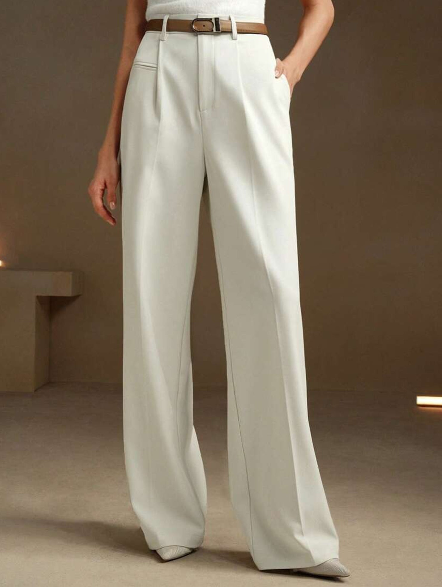 High Waist Straight Wide Leg Office Pants