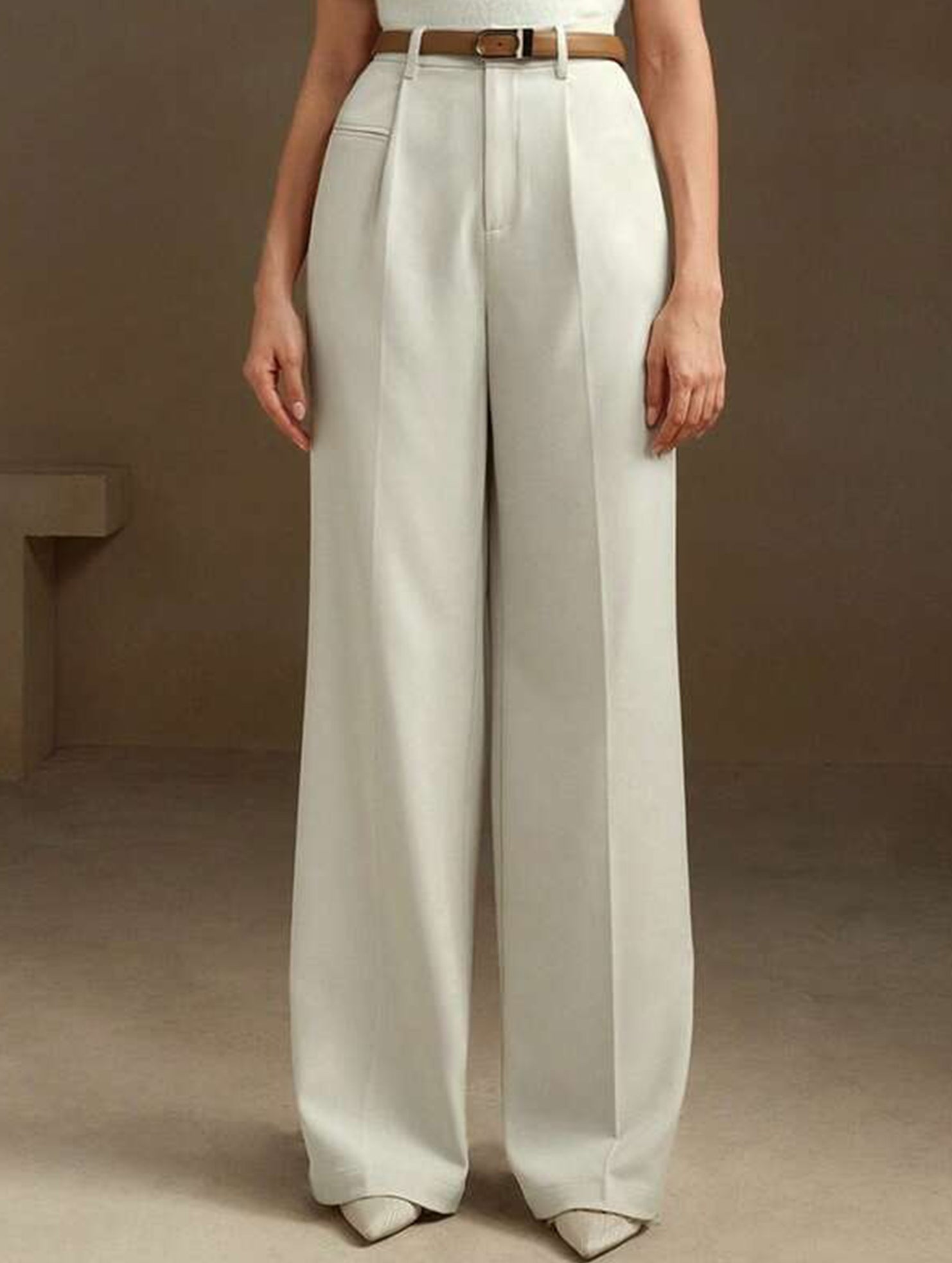 High Waist Straight Wide Leg Office Pants