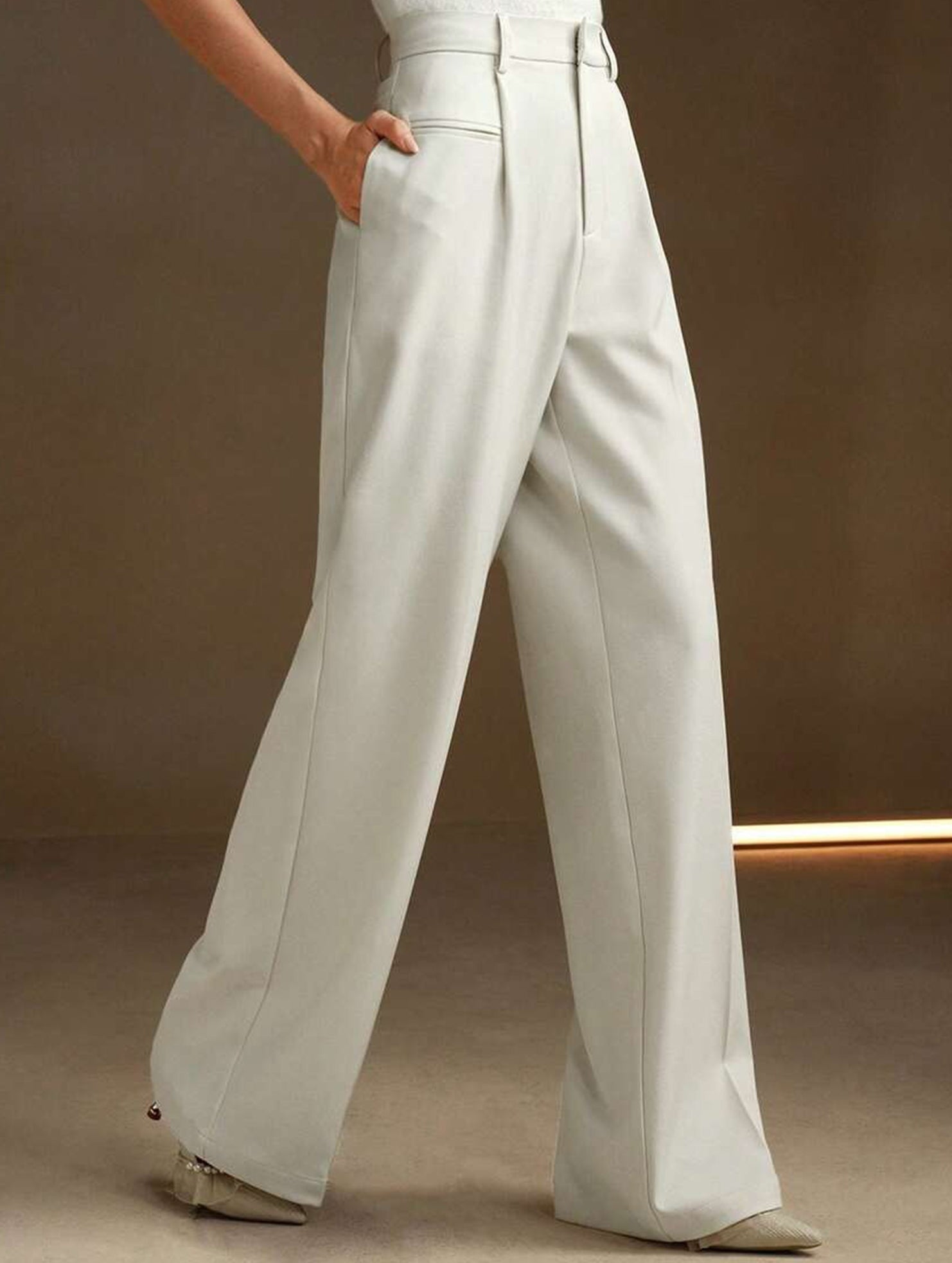 High Waist Straight Wide Leg Office Pants