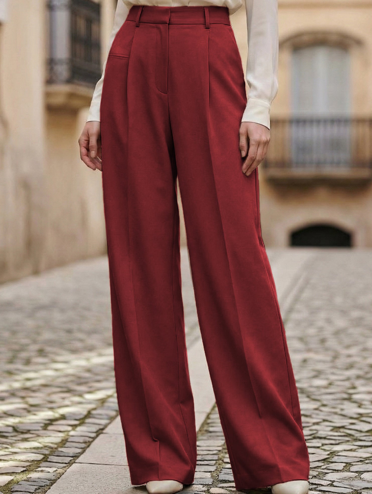 High Waist Straight Wide Leg Office Pants