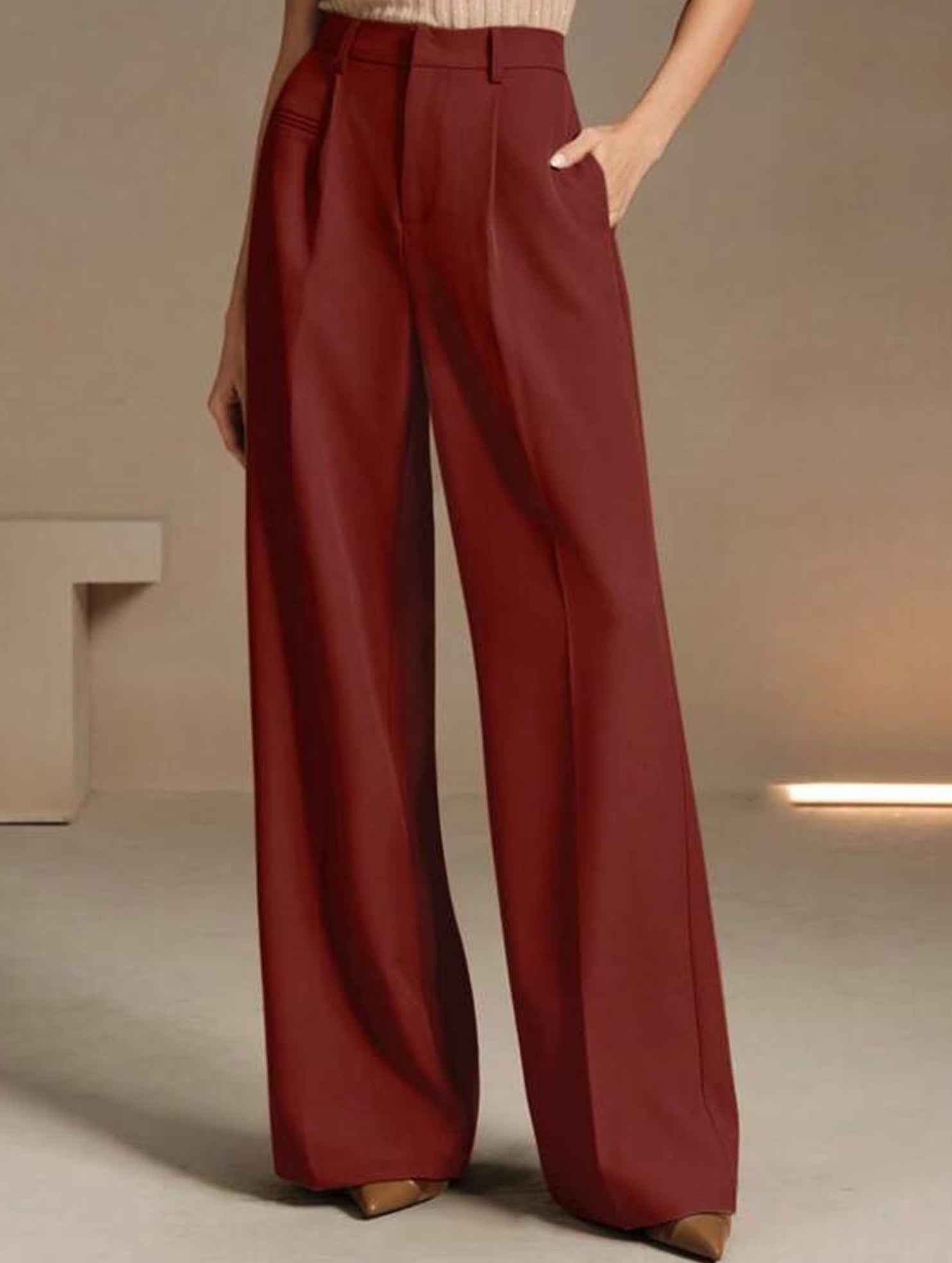 High Waist Straight Wide Leg Office Pants