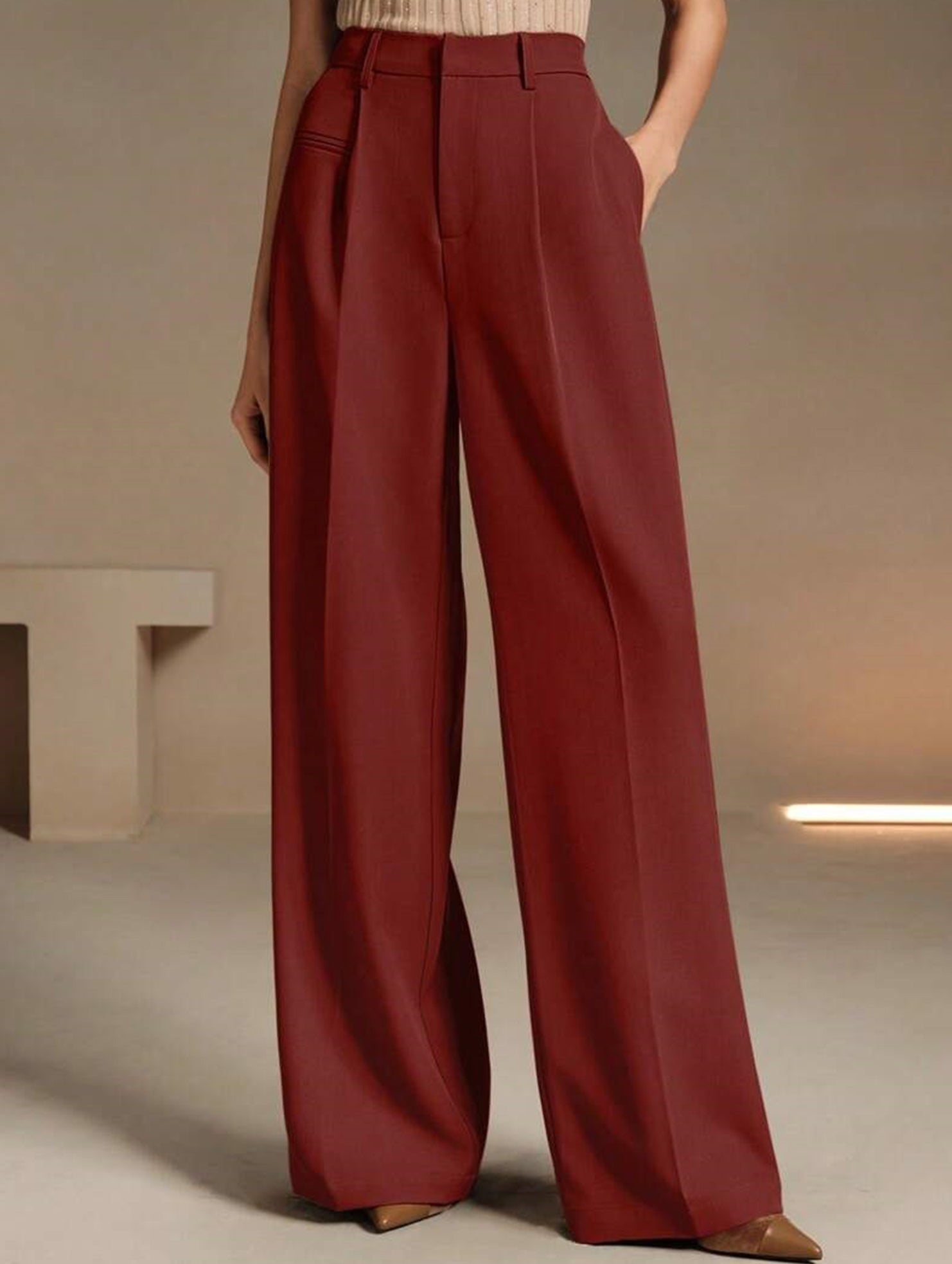 High Waist Straight Wide Leg Office Pants