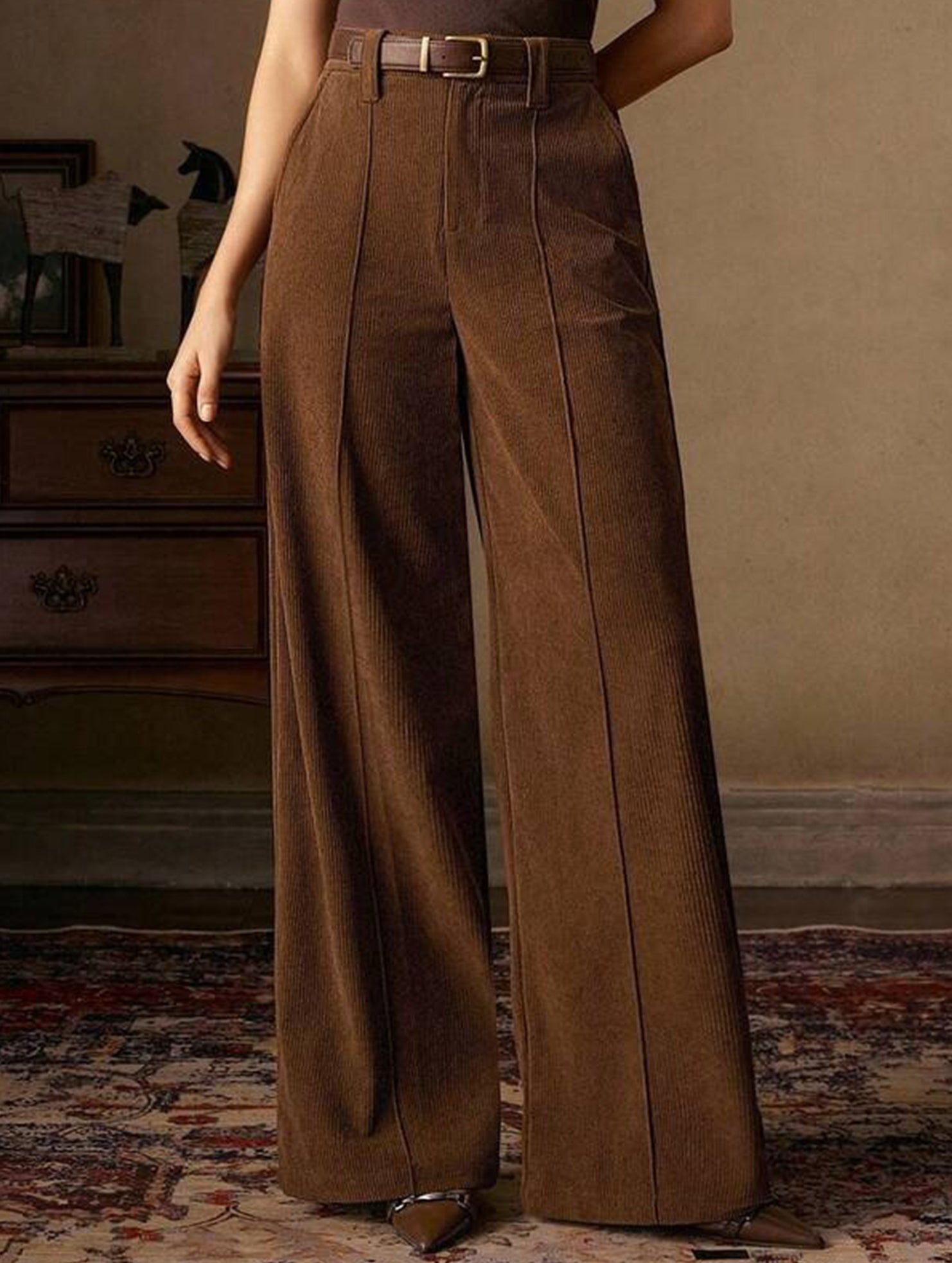 Corduroy High Waist Wide Leg Pants