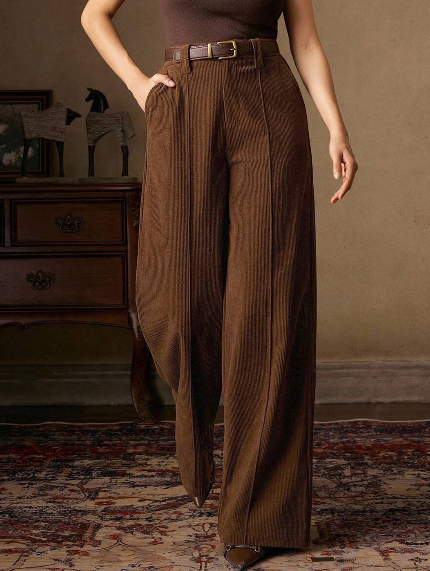 Corduroy High Waist Wide Leg Pants