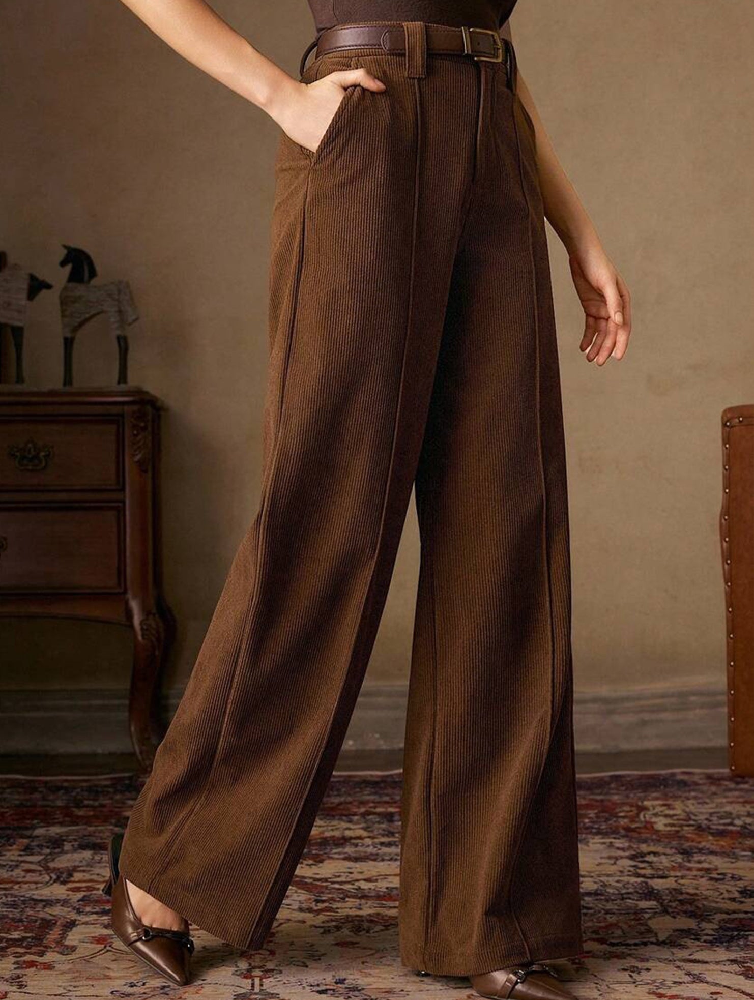 Corduroy High Waist Wide Leg Pants