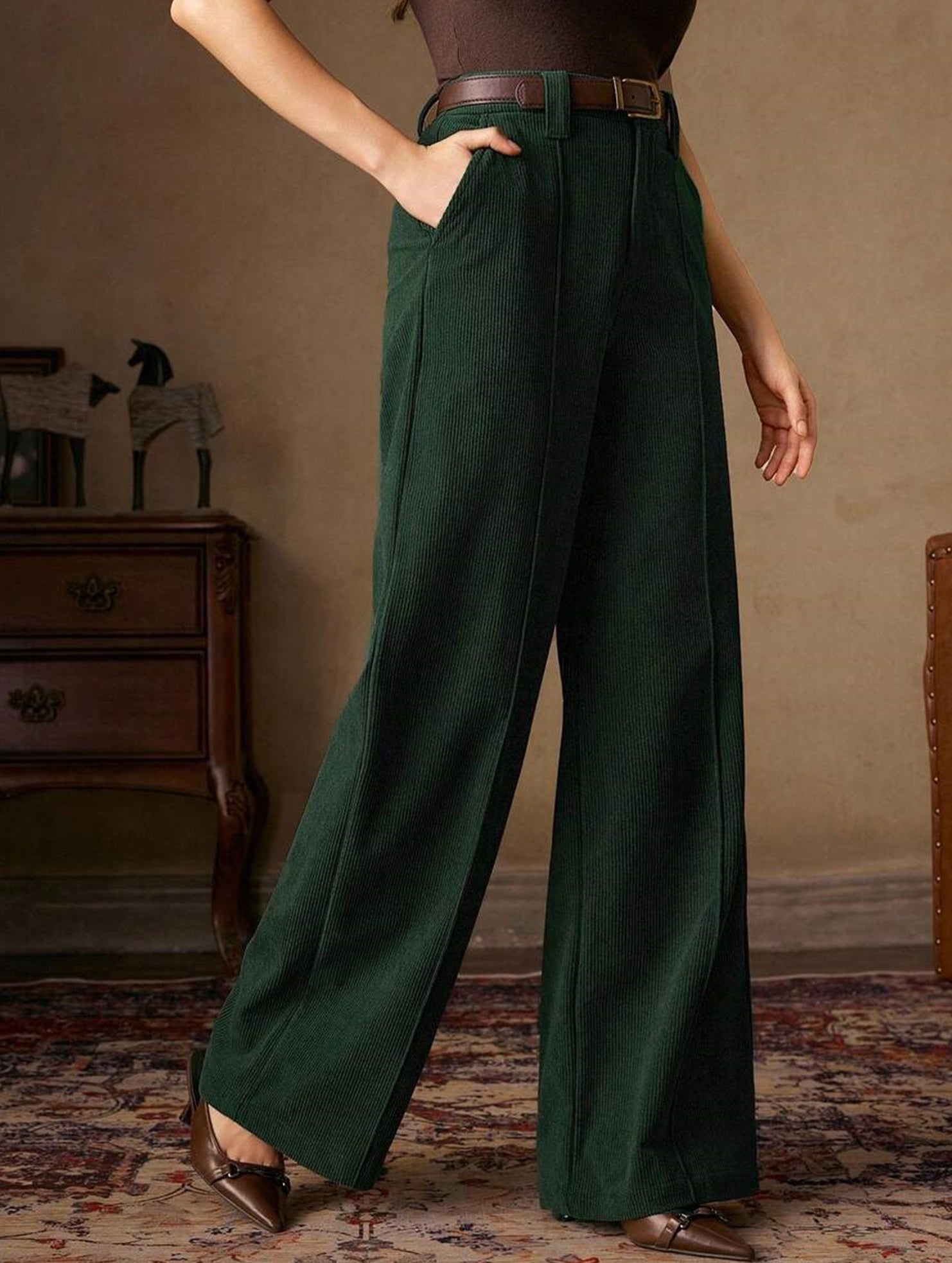 Corduroy High Waist Wide Leg Pants