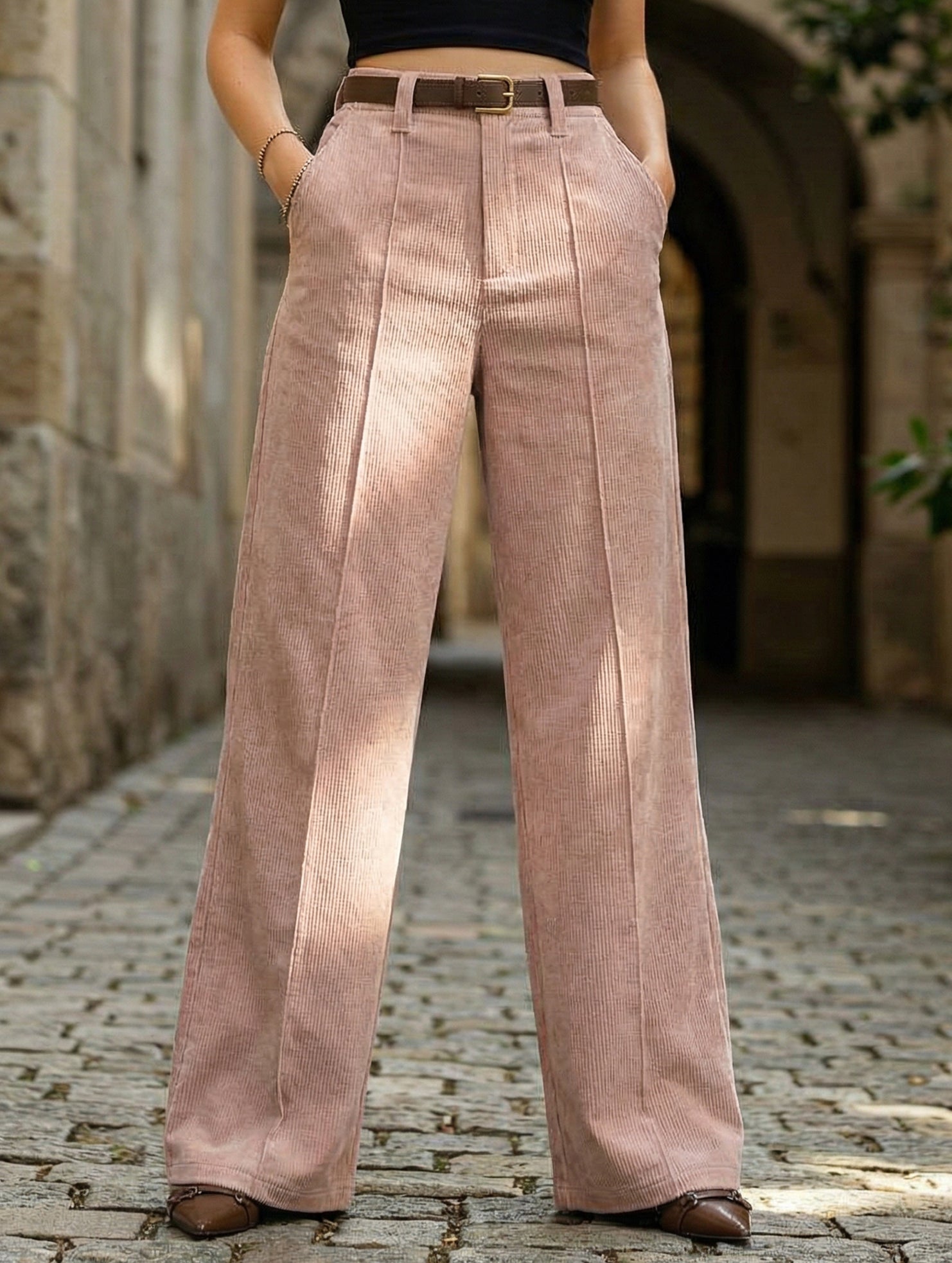 Corduroy High Waist Wide Leg Pants