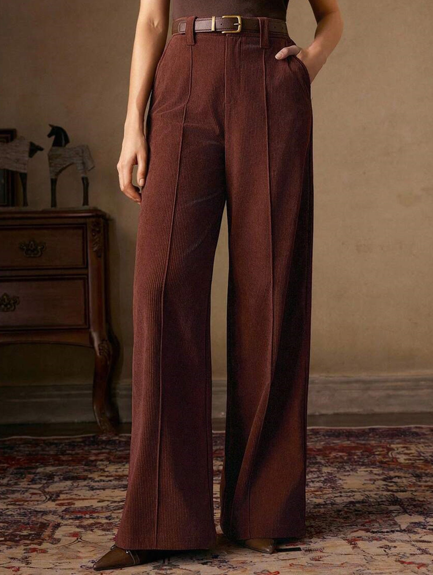 Corduroy High Waist Wide Leg Pants