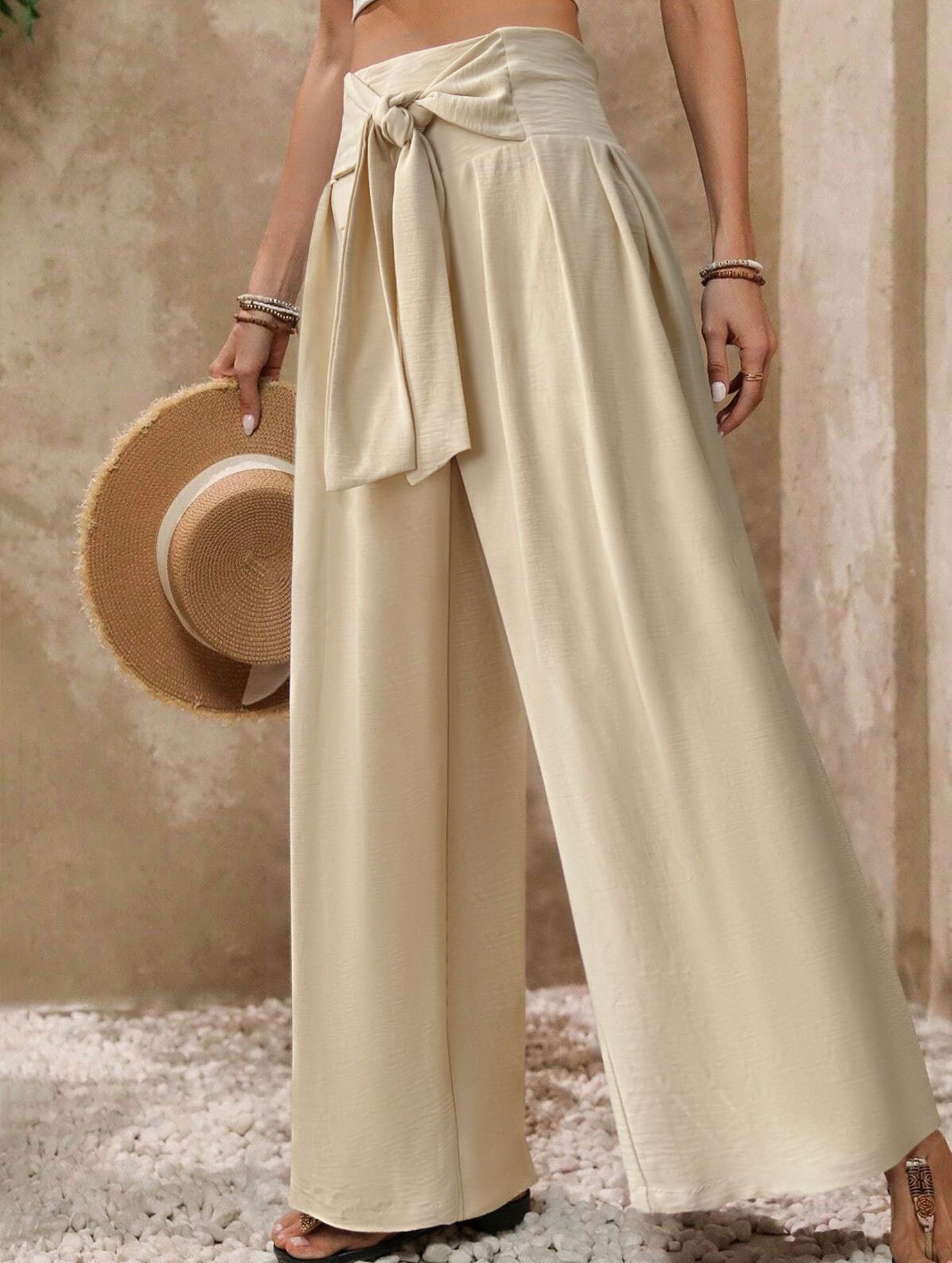 High Waist Tie Wide Leg Pants
