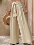 High Waist Tie Wide Leg Pants