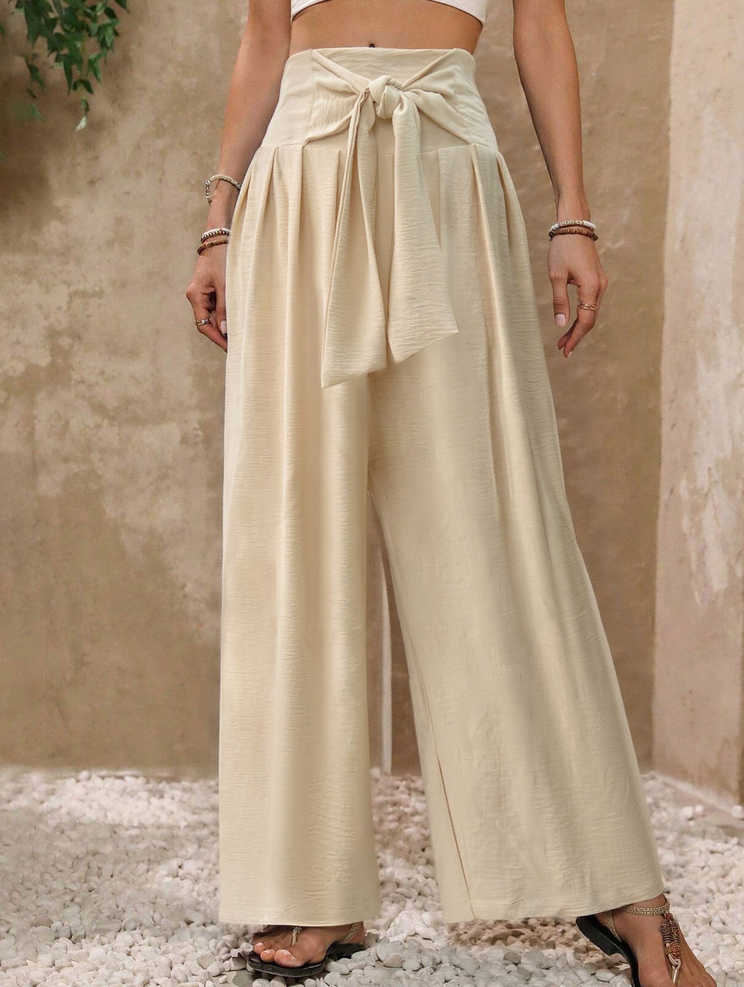 High Waist Tie Wide Leg Pants