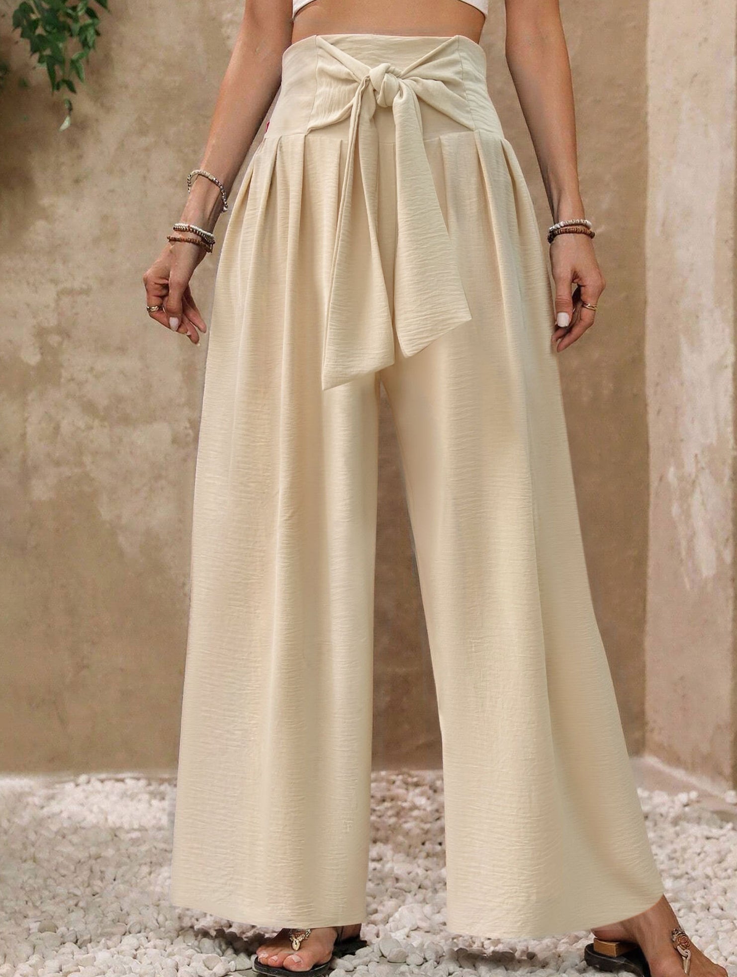 High Waist Tie Wide Leg Pants