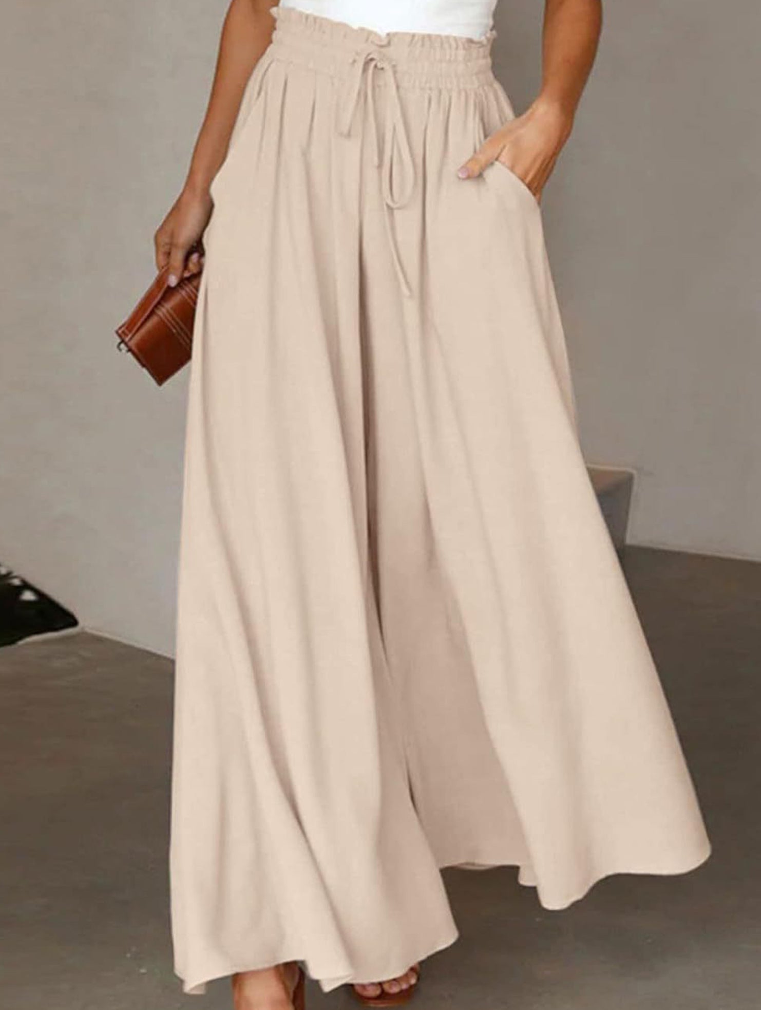 Elastic Waist Wide Leg Pants