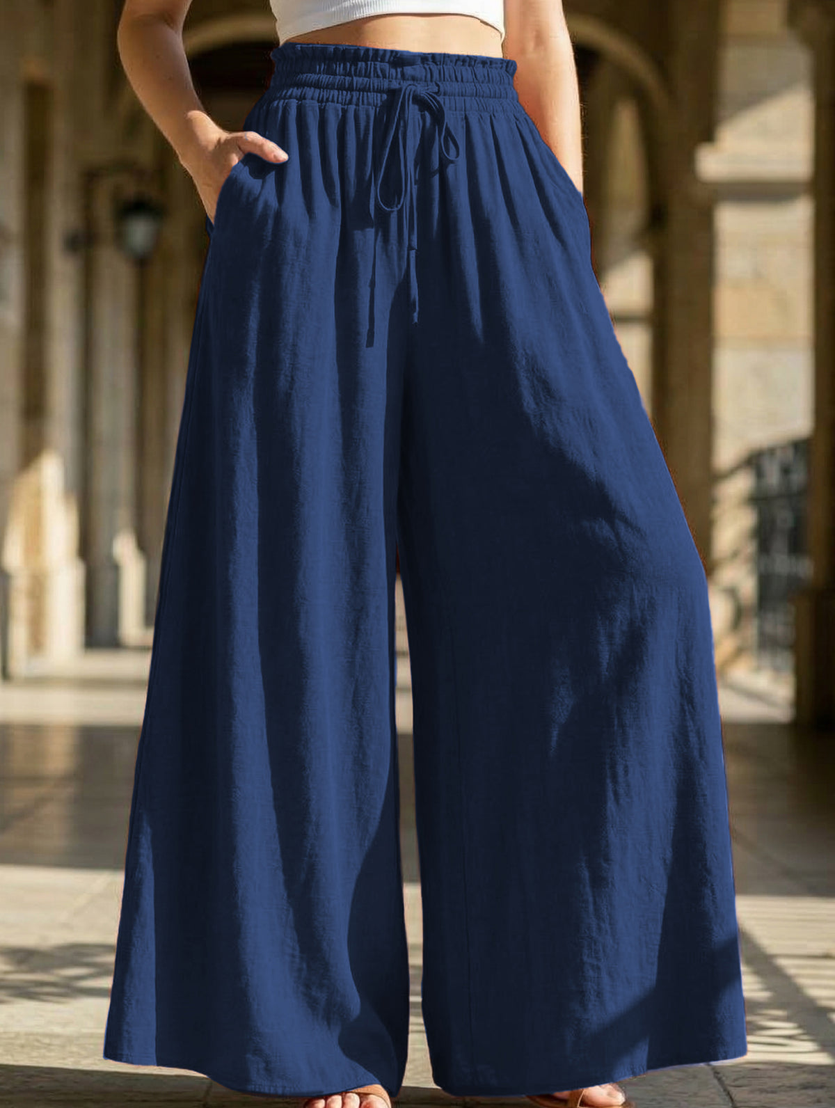 Elastic Waist Wide Leg Pants