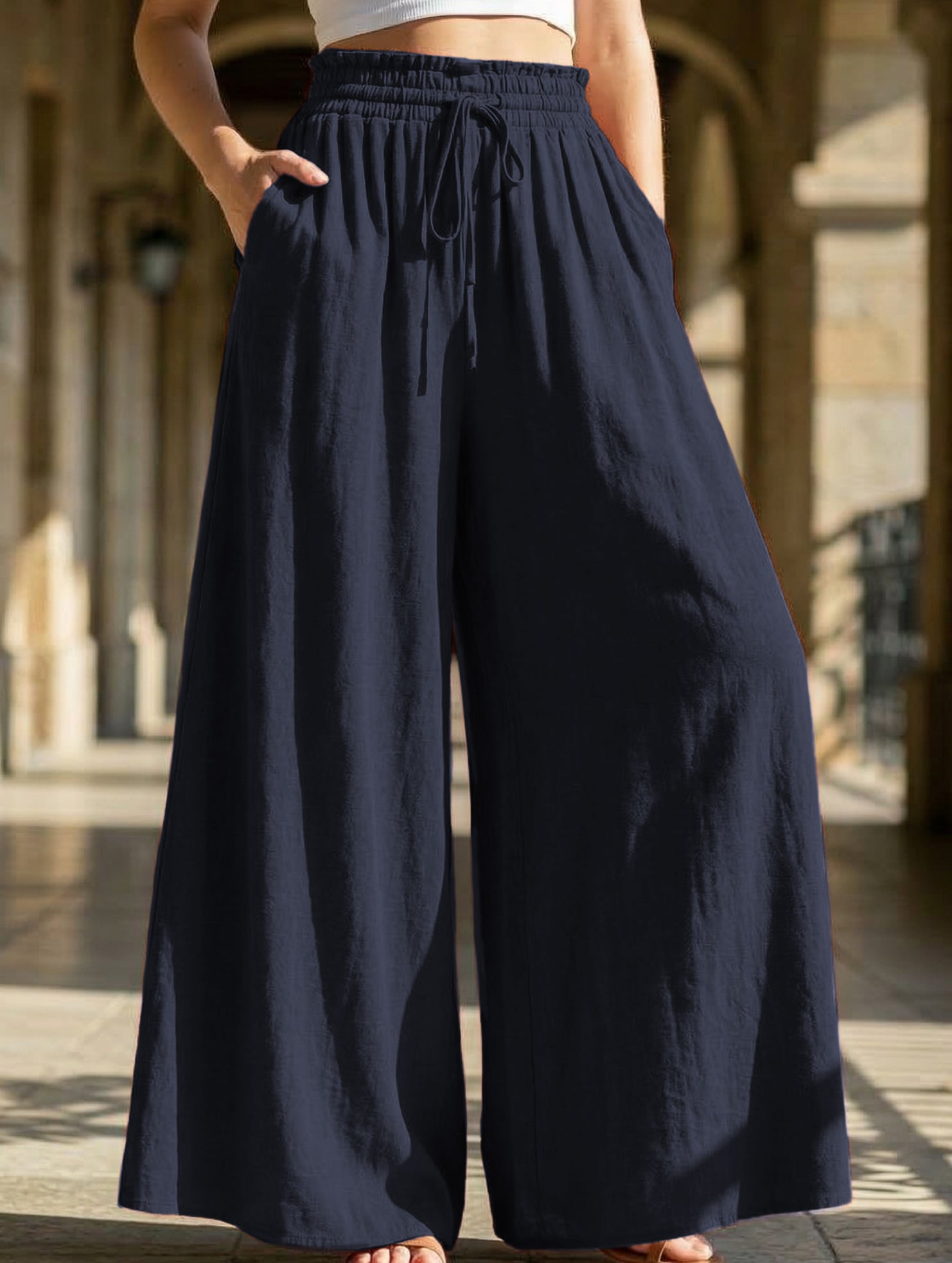 Elastic Waist Wide Leg Pants