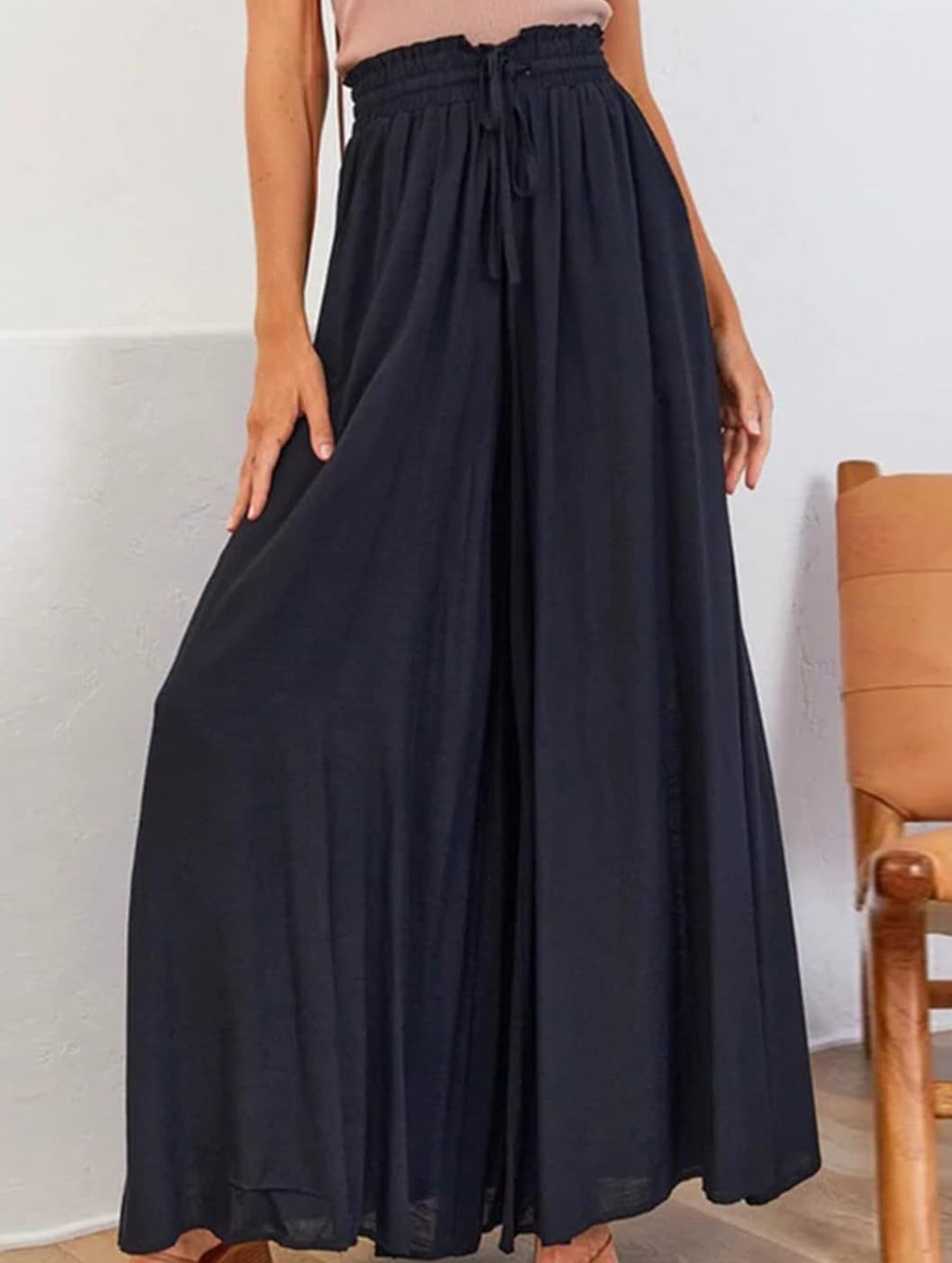 Elastic Waist Wide Leg Pants