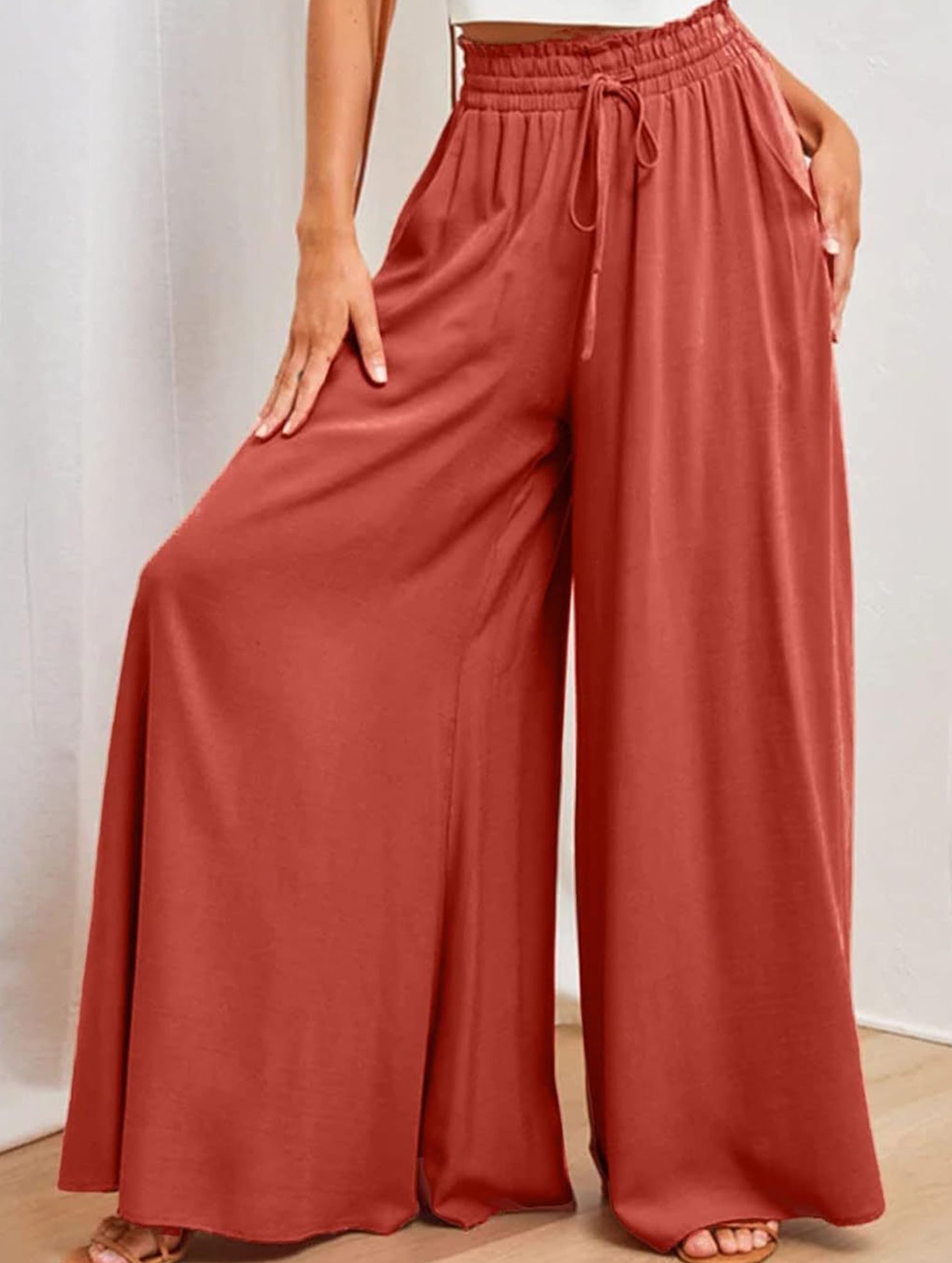 Elastic Waist Wide Leg Pants