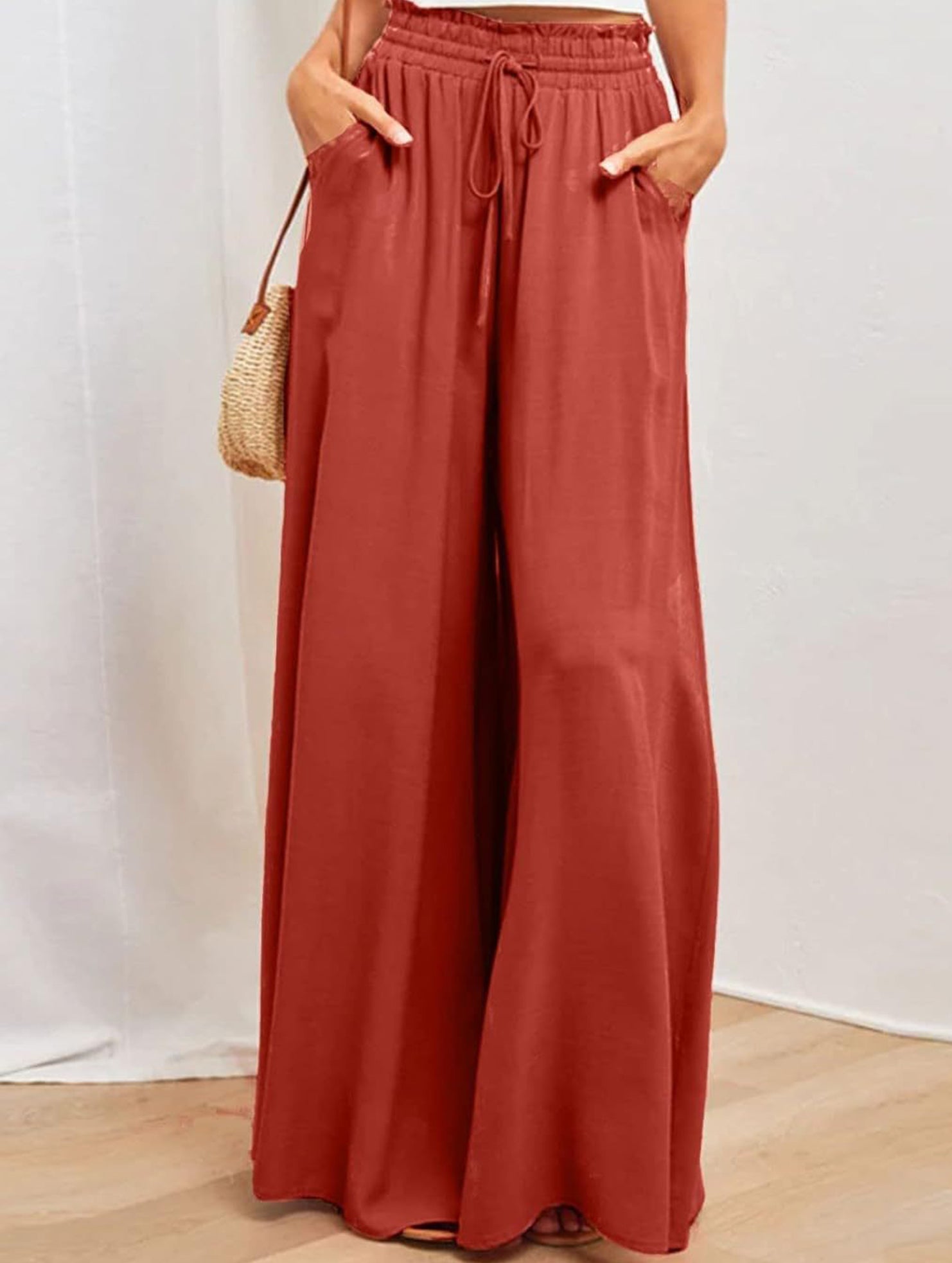 Elastic Waist Wide Leg Pants
