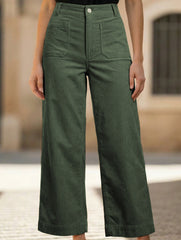 High Waist Button Wide Leg Pants