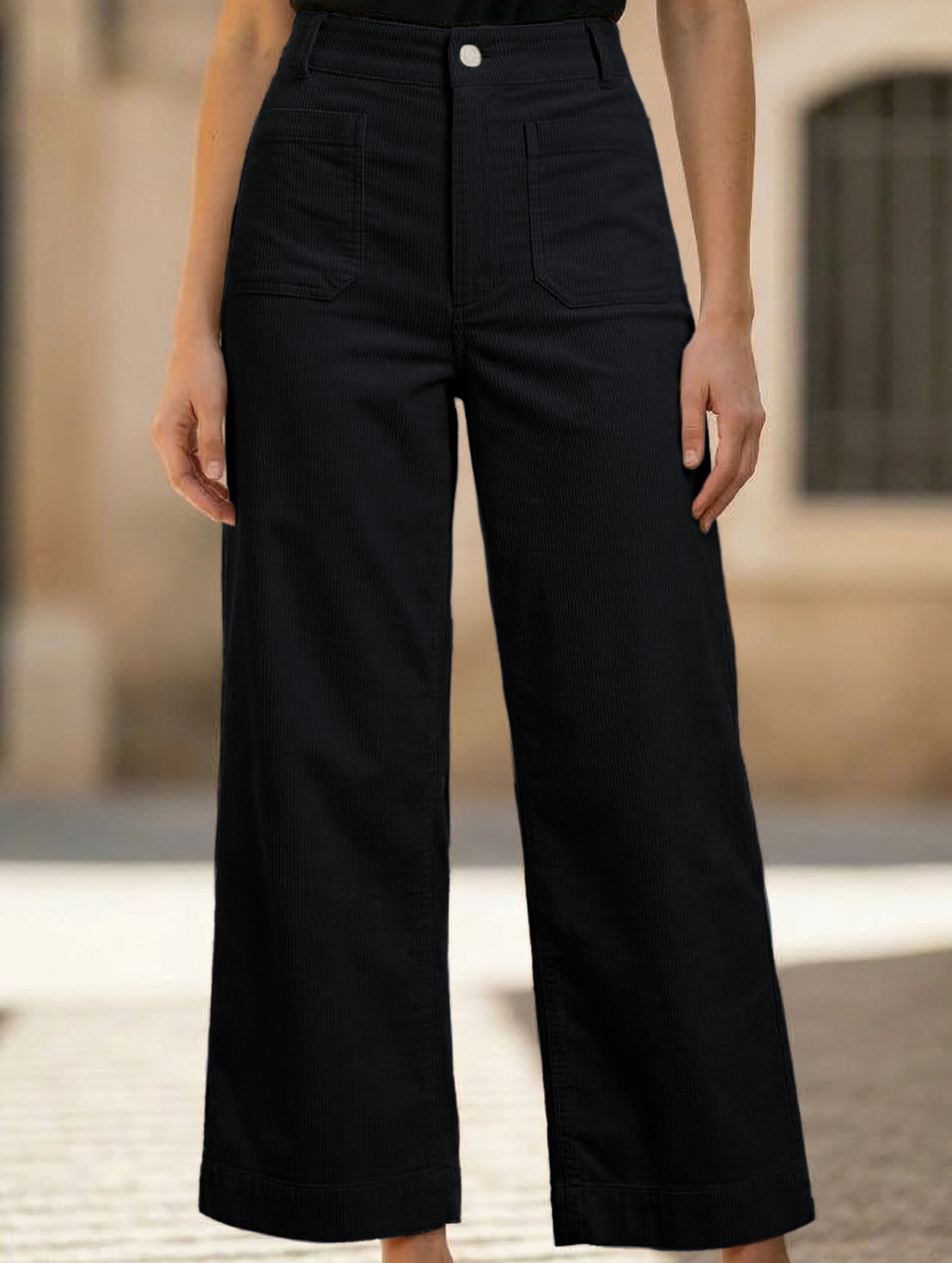 High Waist Button Wide Leg Pants