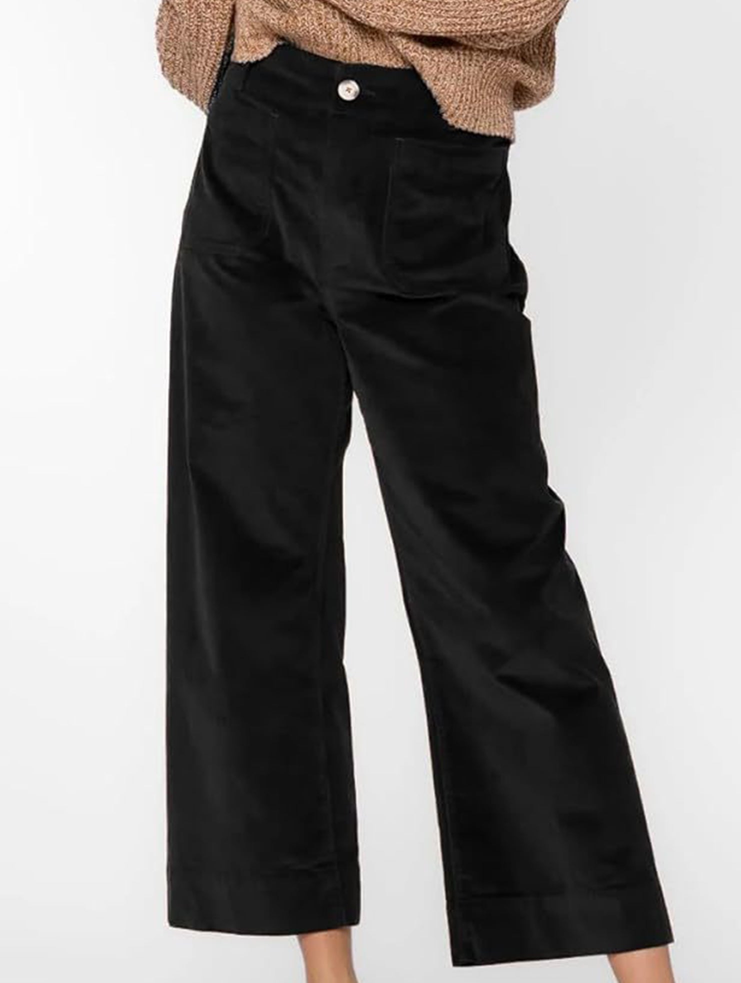 High Waist Button Wide Leg Pants