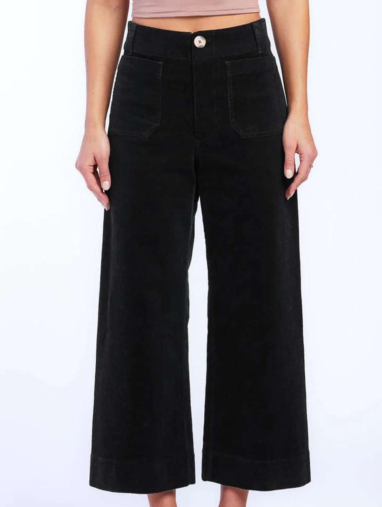 High Waist Button Wide Leg Pants