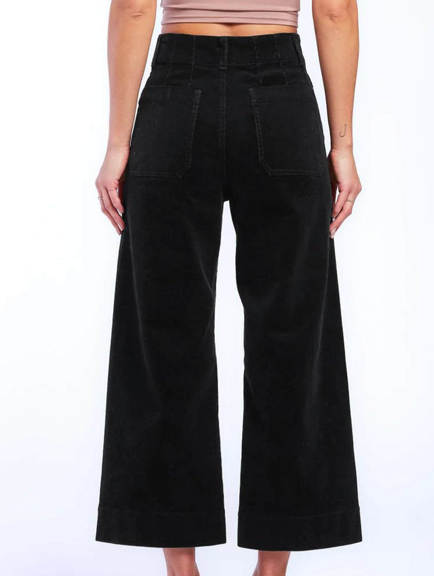 High Waist Button Wide Leg Pants