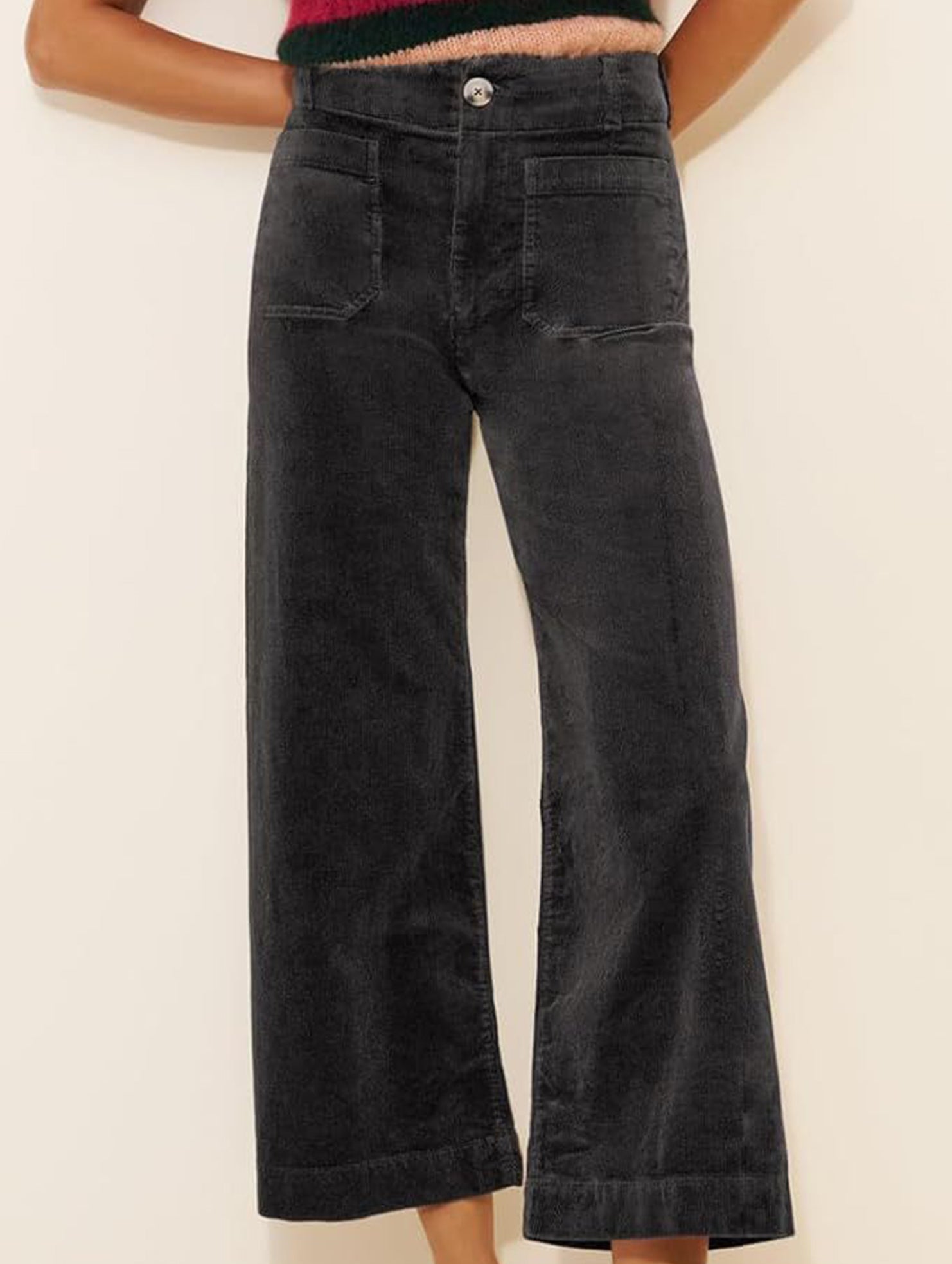High Waist Button Wide Leg Pants