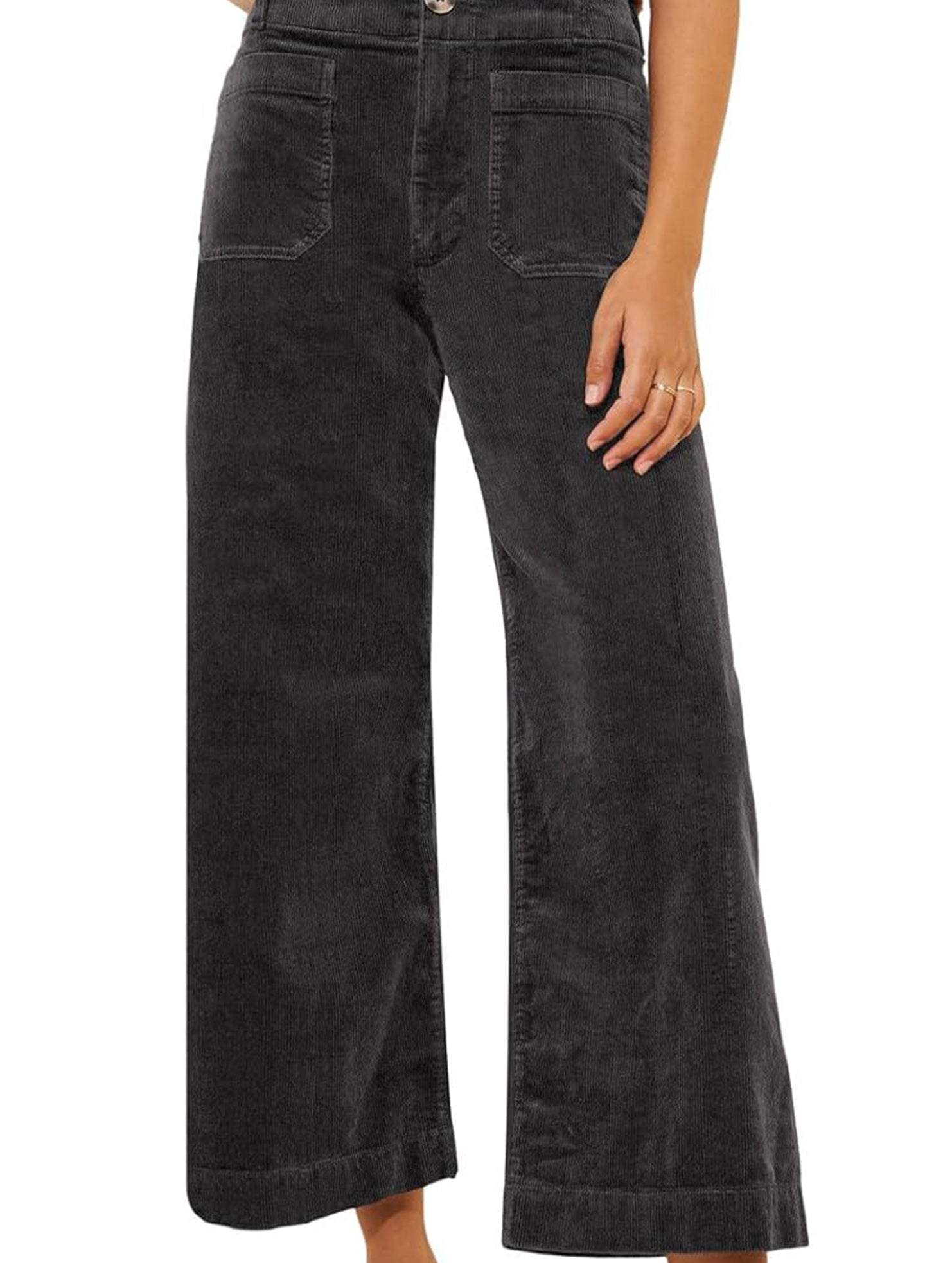 High Waist Button Wide Leg Pants