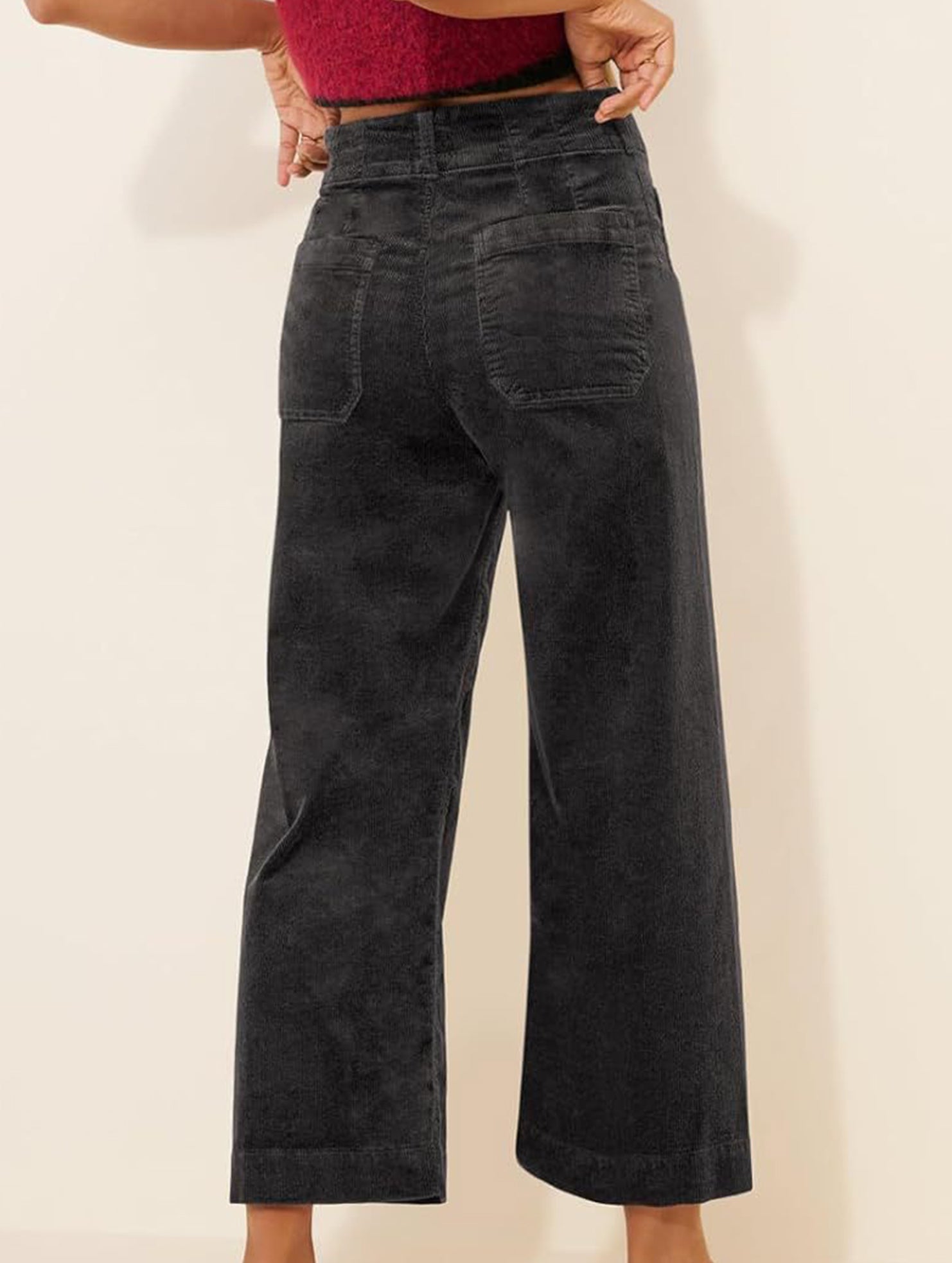 High Waist Button Wide Leg Pants
