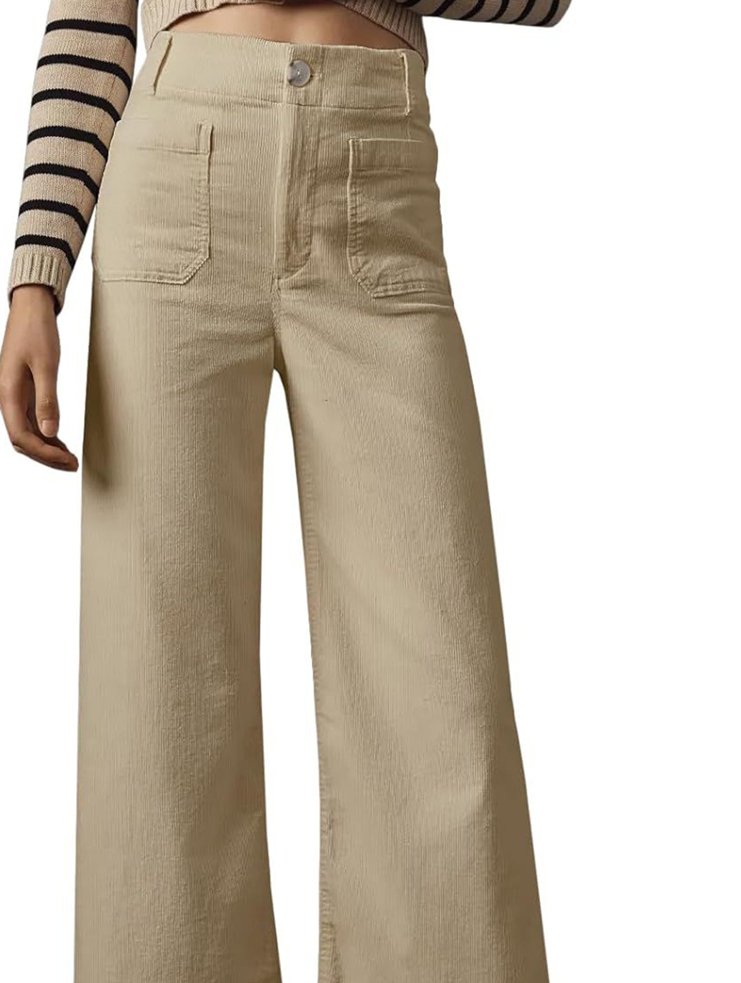 High Waist Button Wide Leg Pants