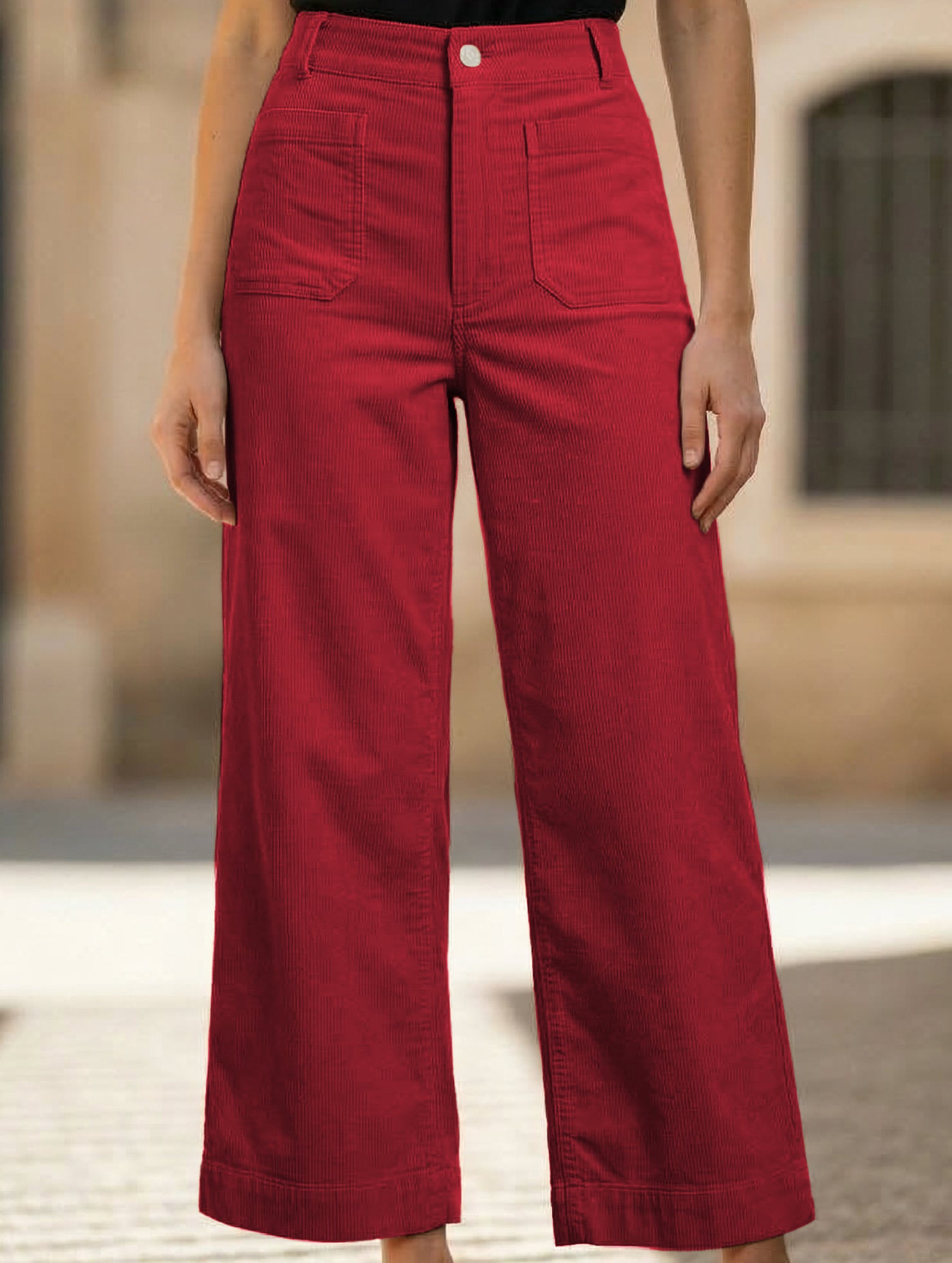 High Waist Button Wide Leg Pants