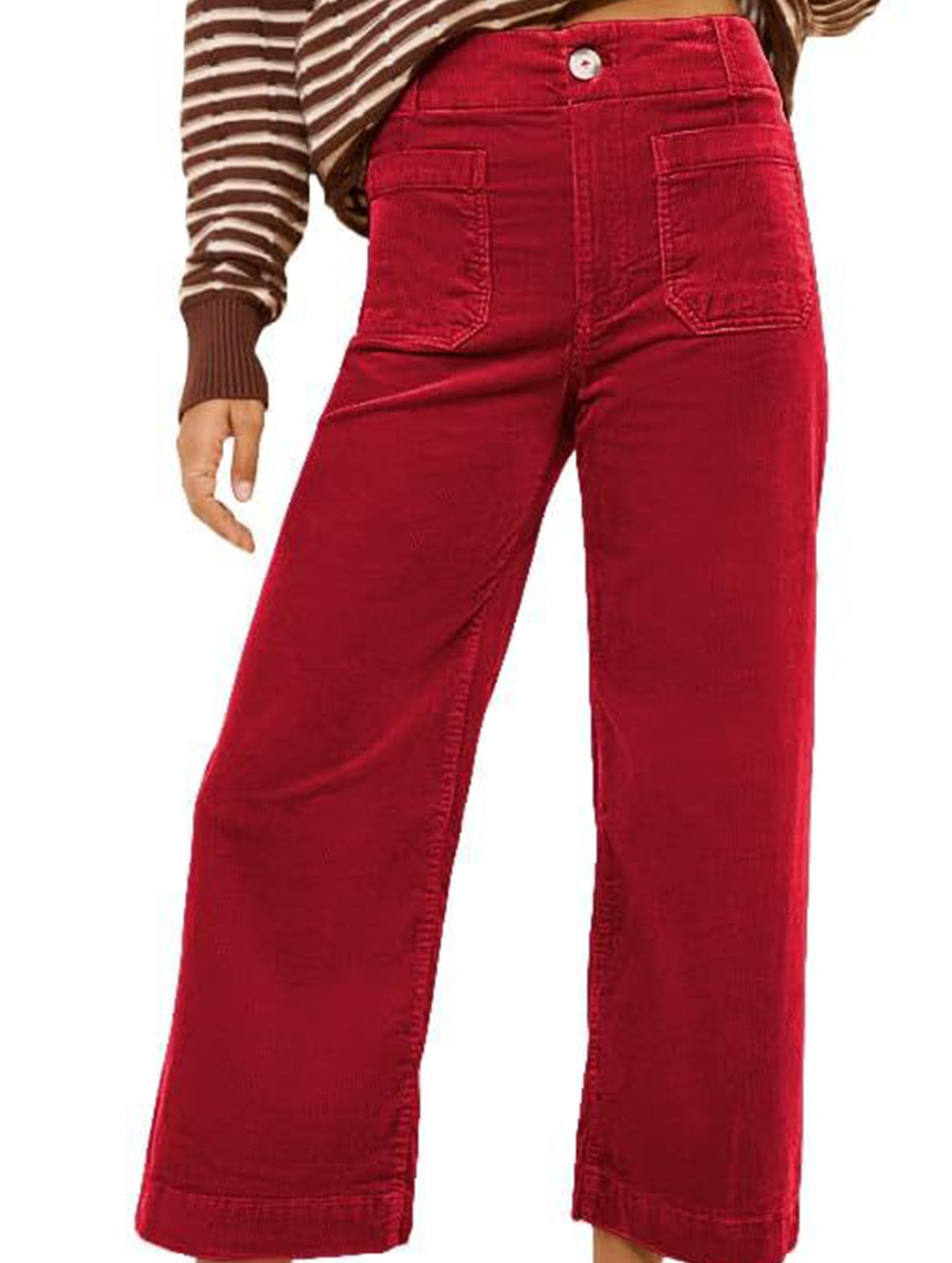 High Waist Button Wide Leg Pants