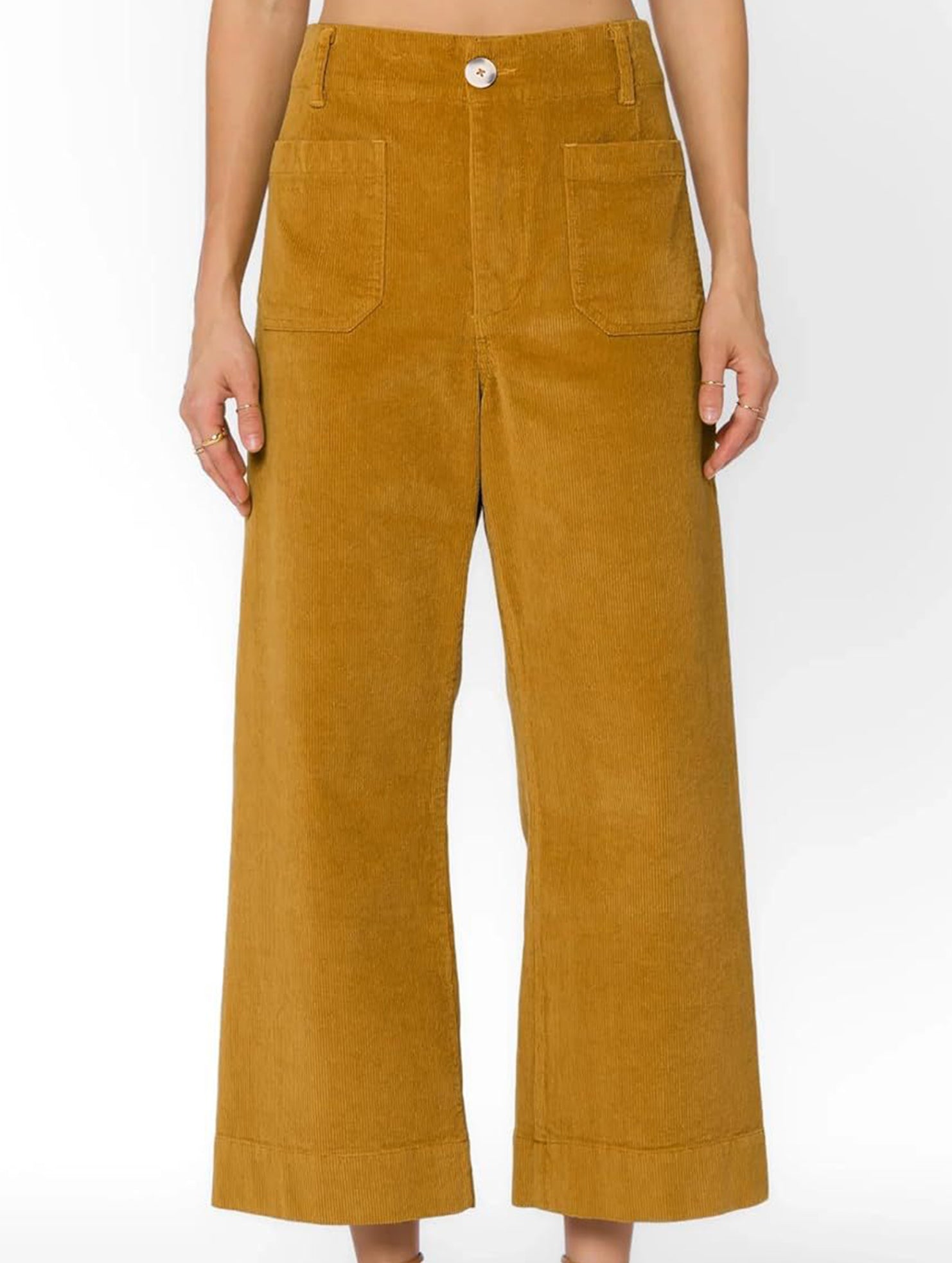 High Waist Button Wide Leg Pants
