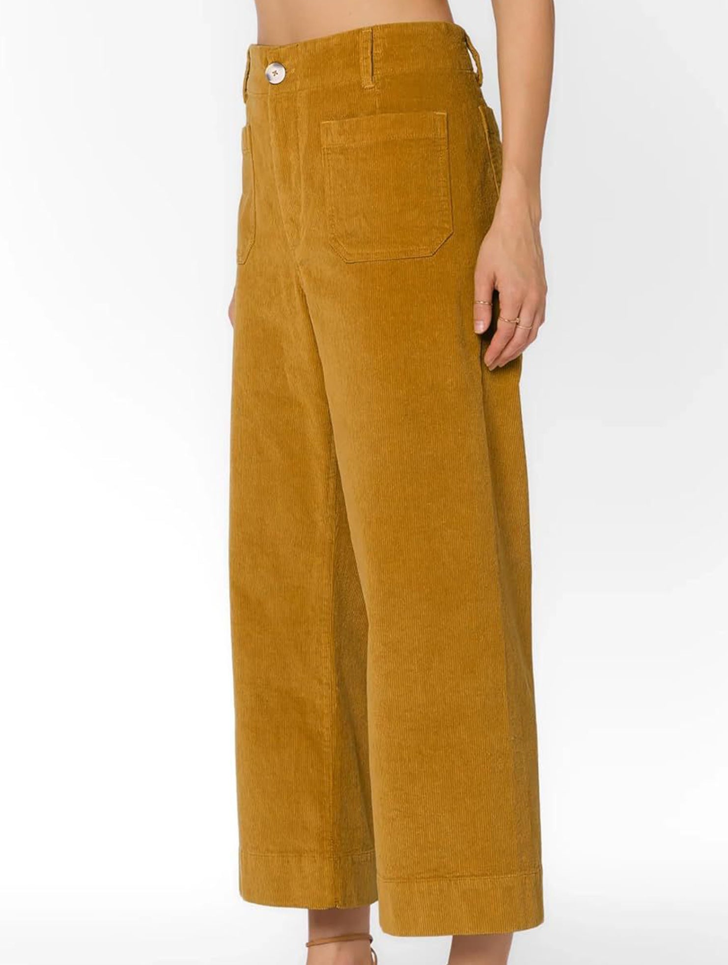 High Waist Button Wide Leg Pants