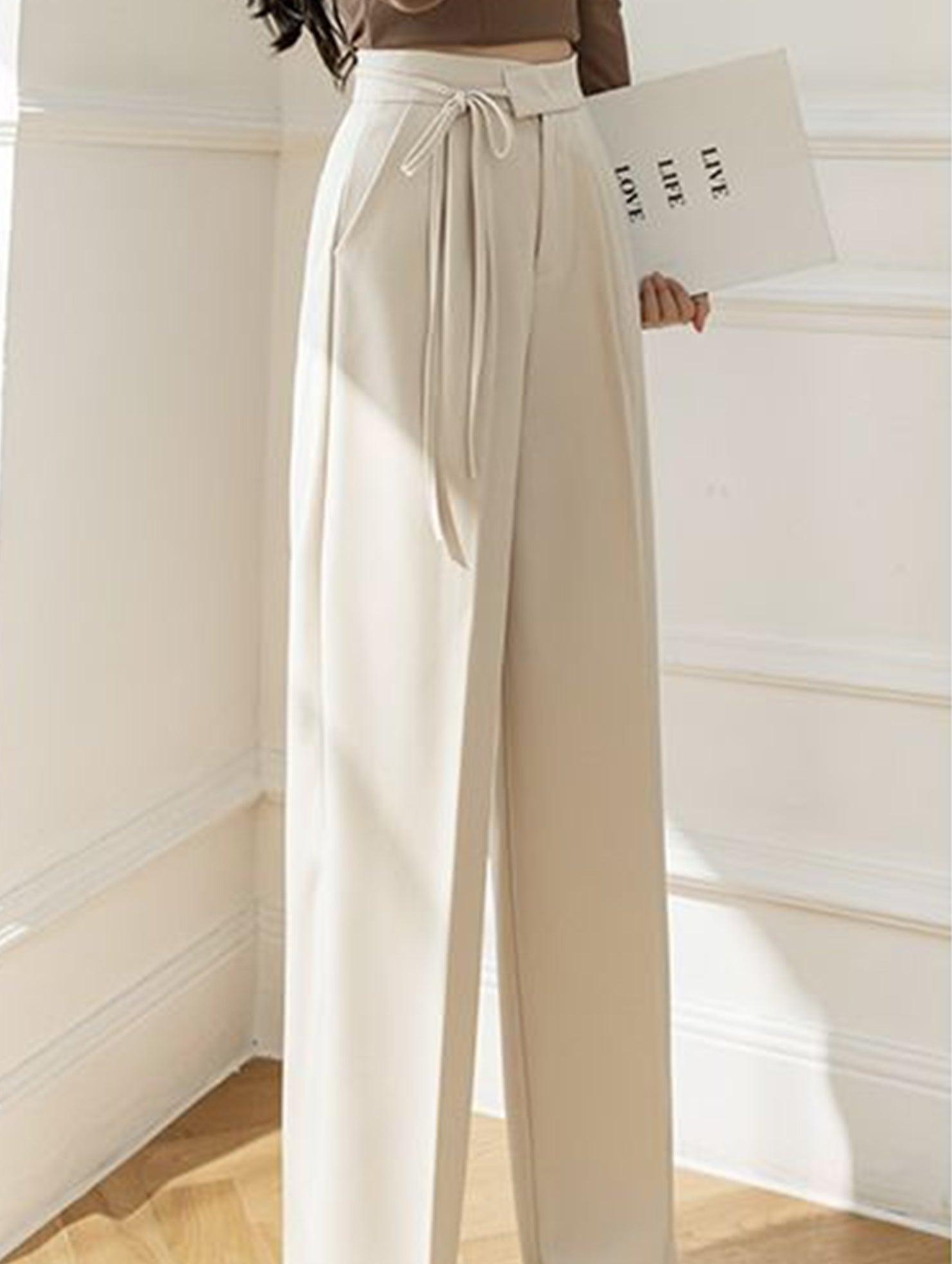 Tie Waist Wide Leg Suit Pants