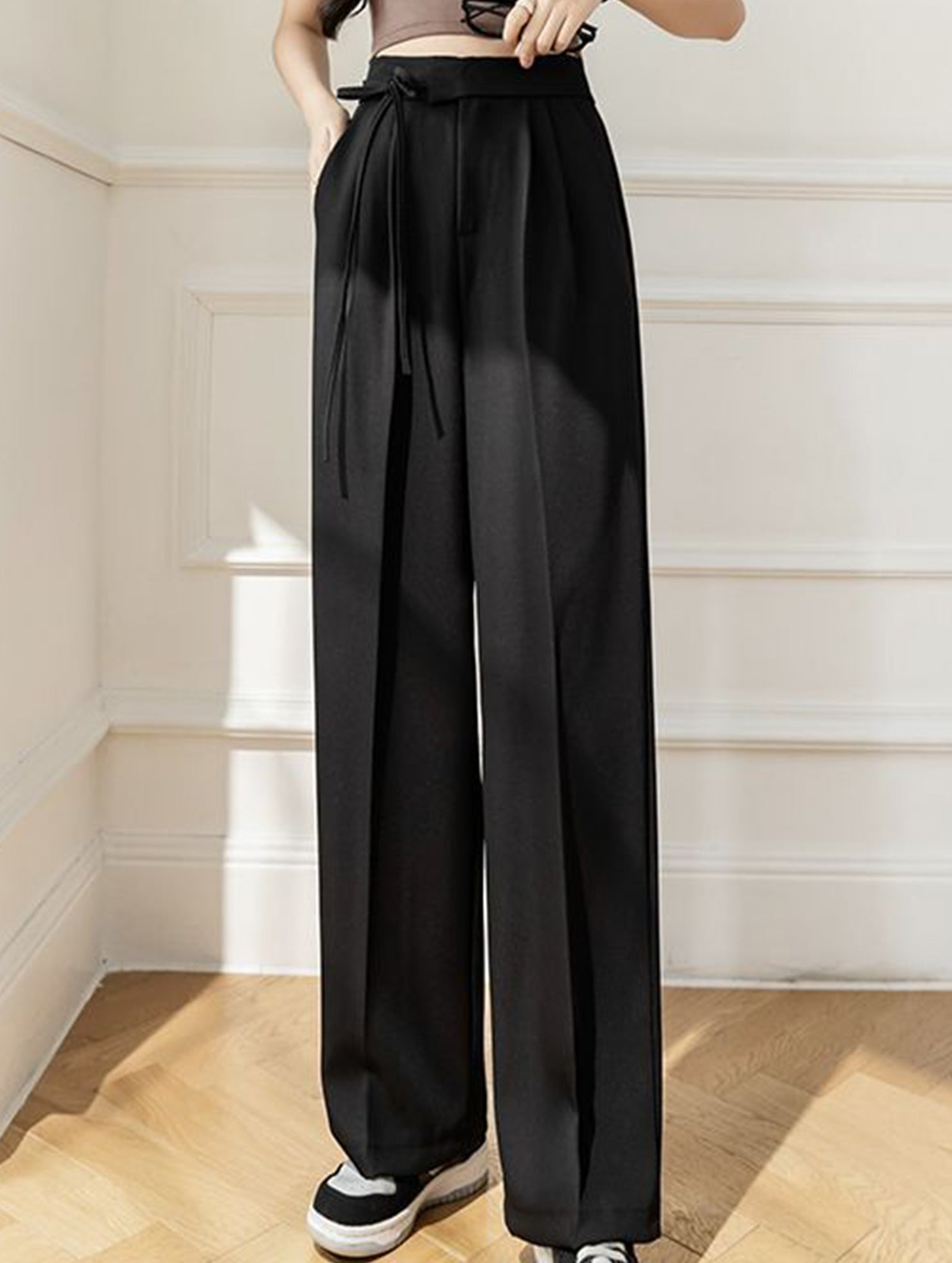 Tie Waist Wide Leg Suit Pants