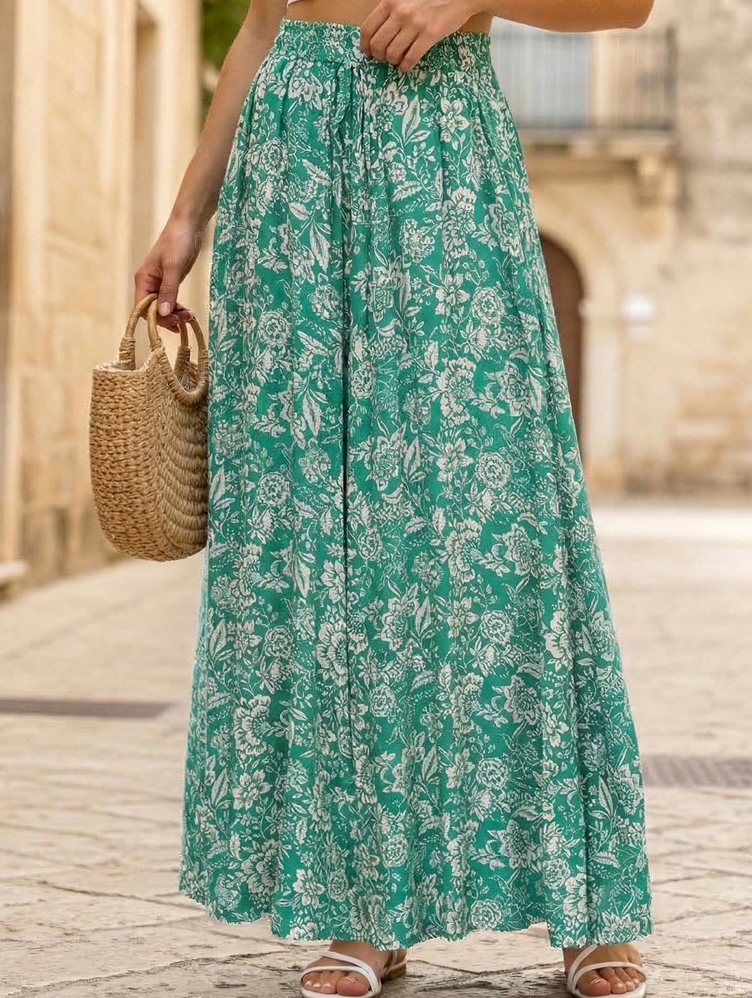 High Waist Print Wide Leg Pants