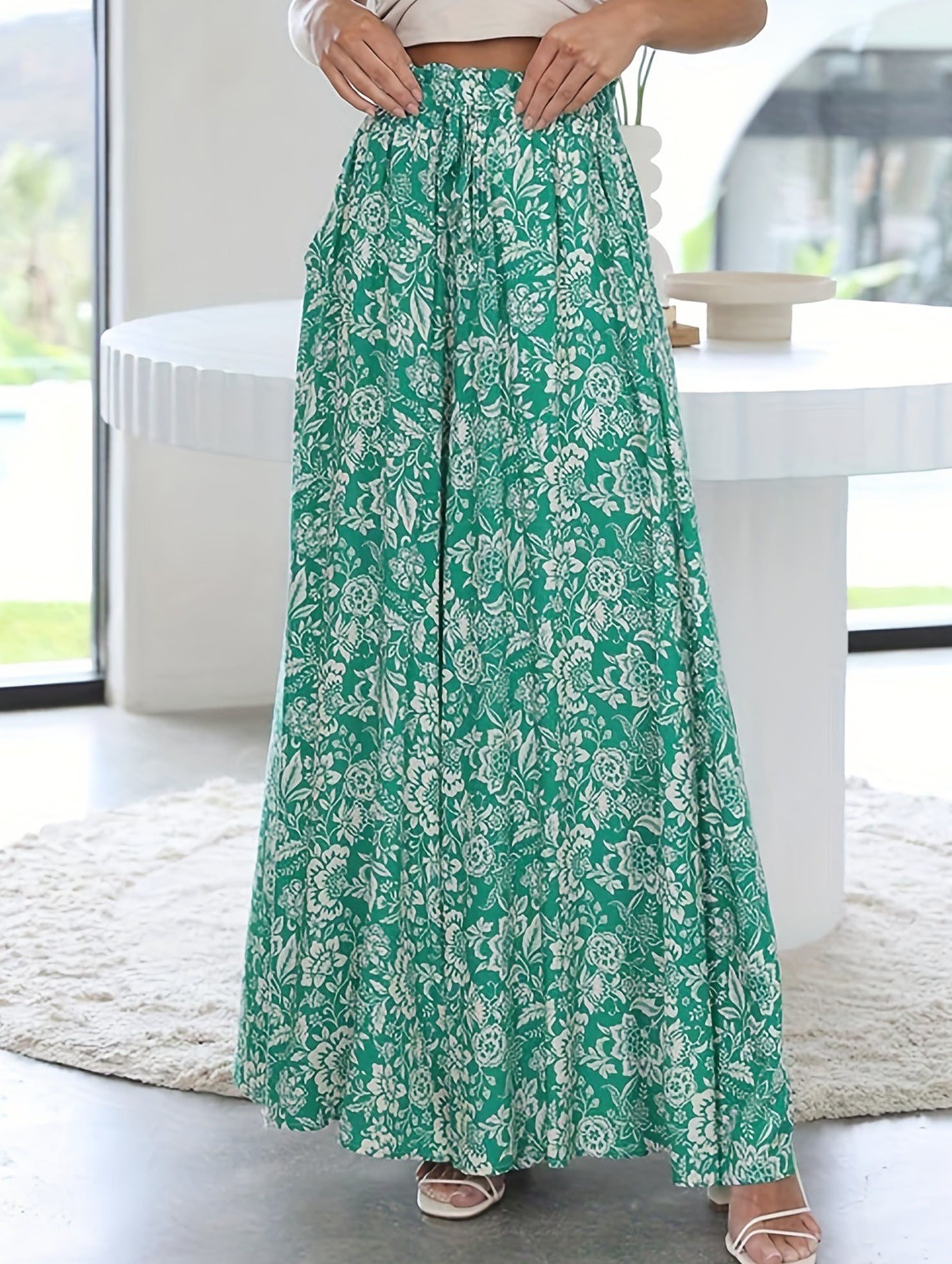 High Waist Print Wide Leg Pants