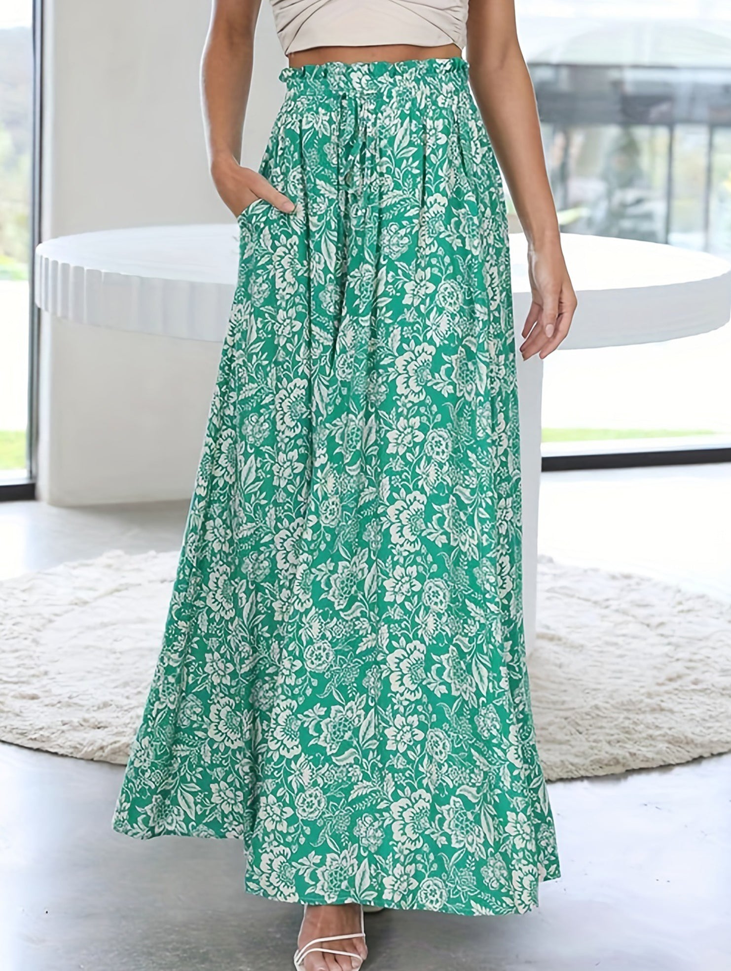 High Waist Print Wide Leg Pants