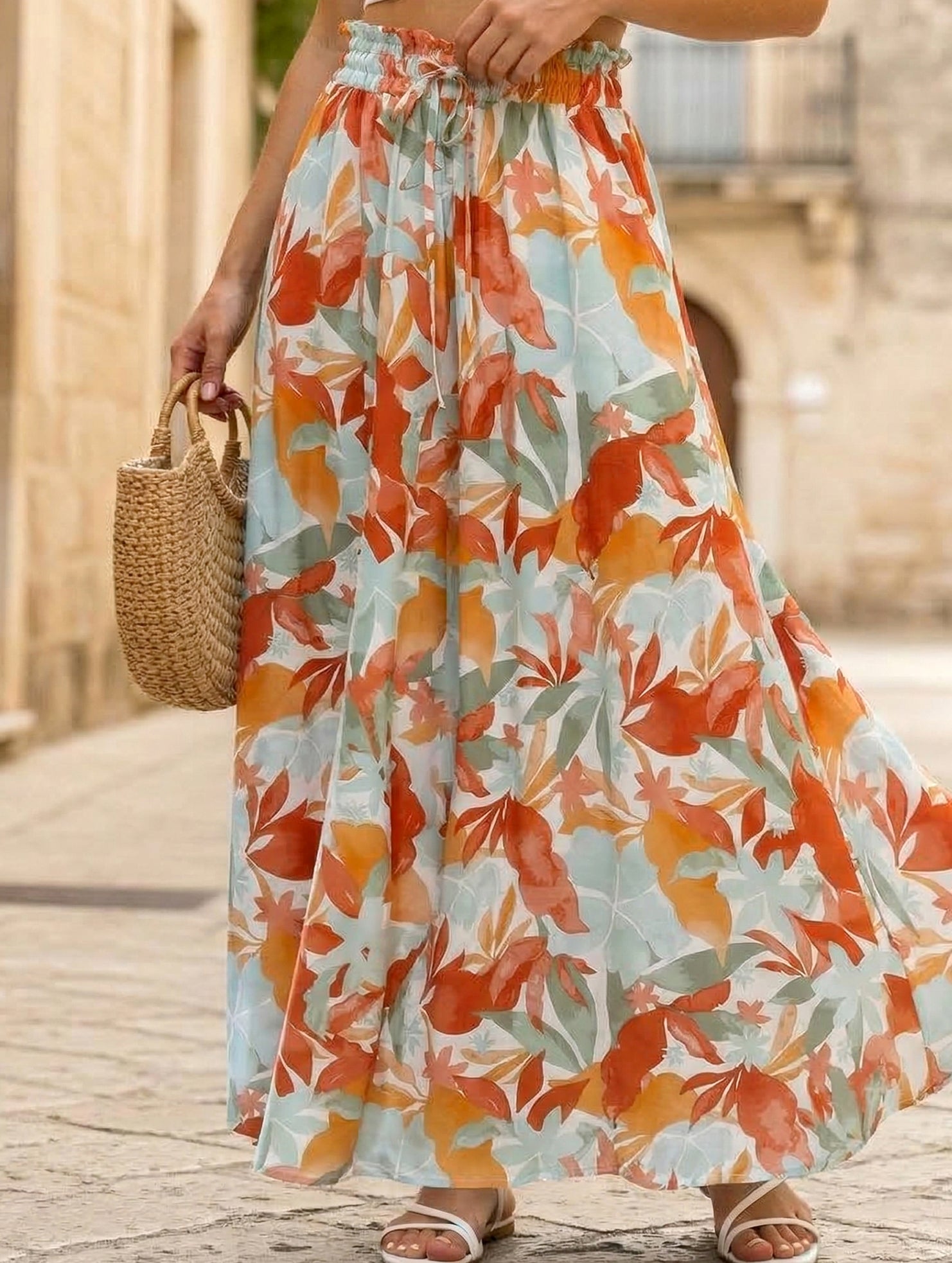 High Waist Print Wide Leg Pants