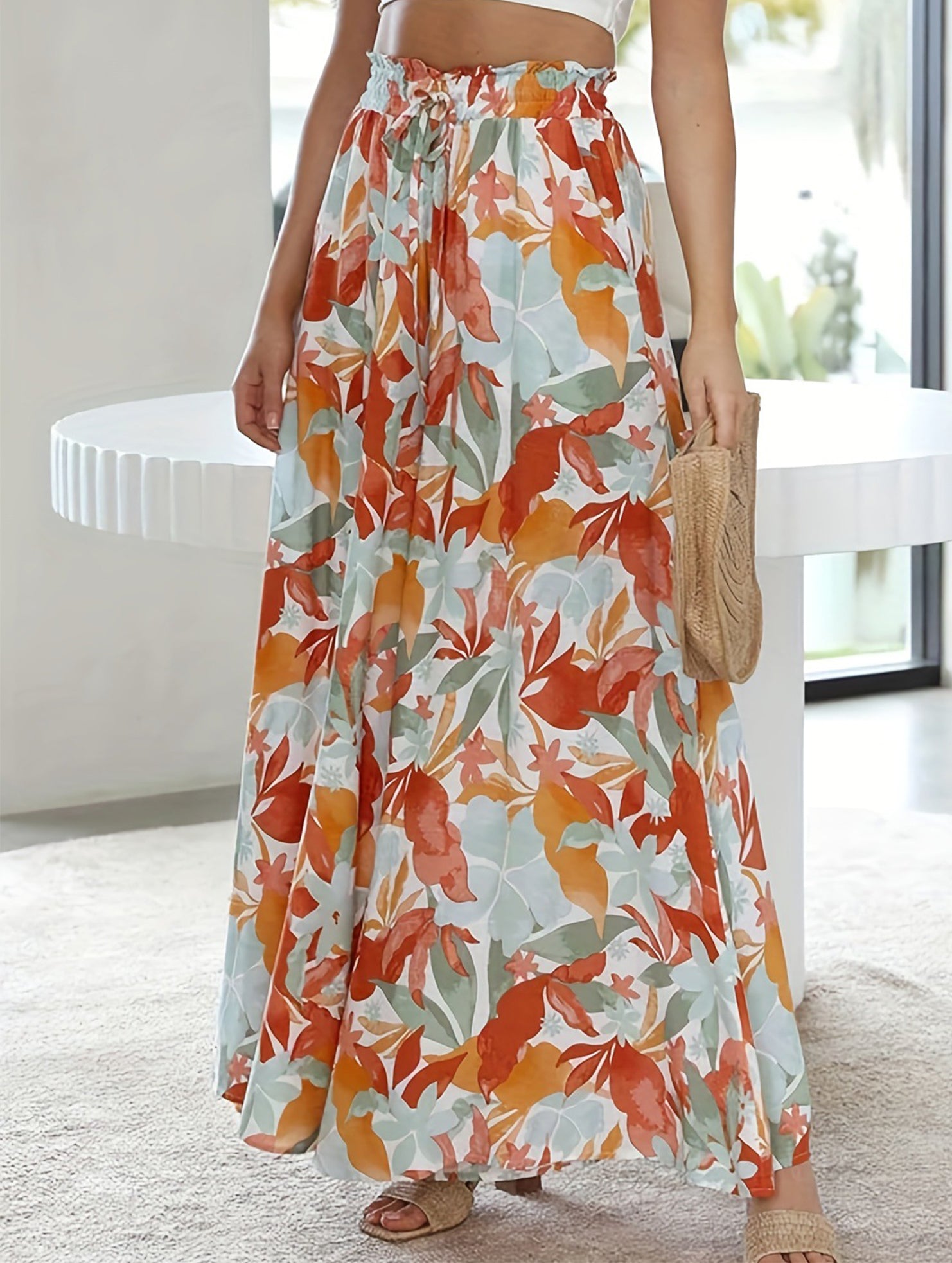 High Waist Print Wide Leg Pants