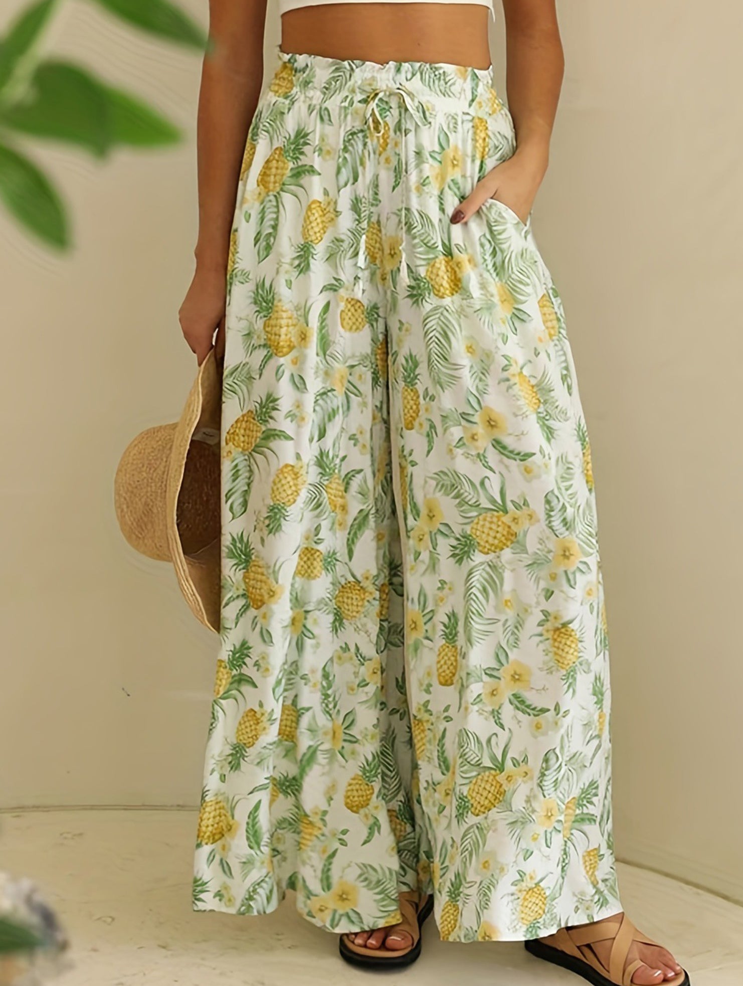 High Waist Print Wide Leg Pants