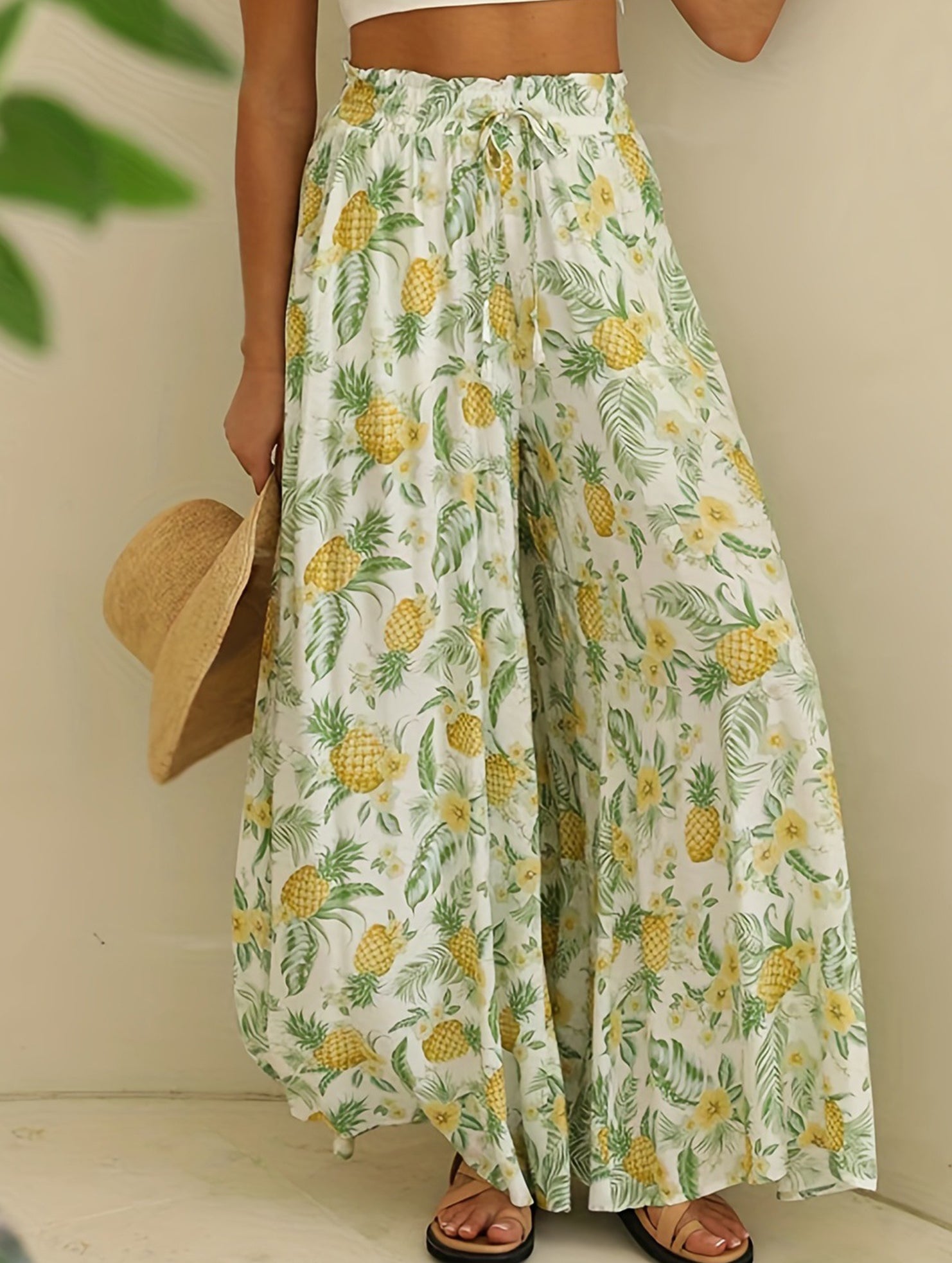 High Waist Print Wide Leg Pants