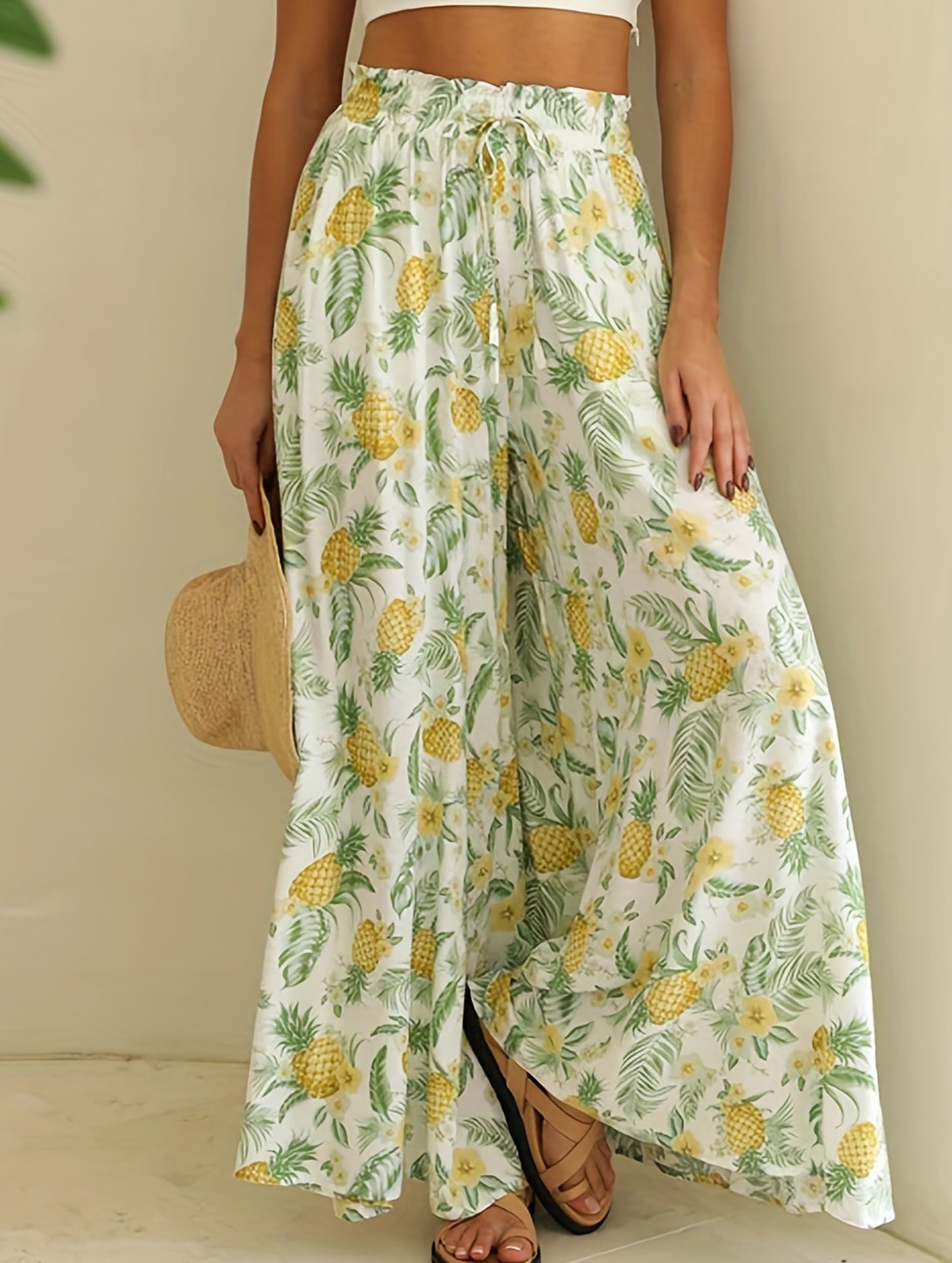 High Waist Print Wide Leg Pants